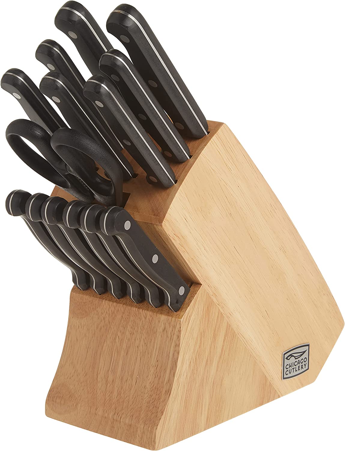 Chicago Cutlery Essentials 15 Piece Stainless Steel Kitchen Knife Set with Shears. Paring. Fruit. Utility. Santoku. Bread. and Steak Knives. Knife Set for the Kitchen with Block