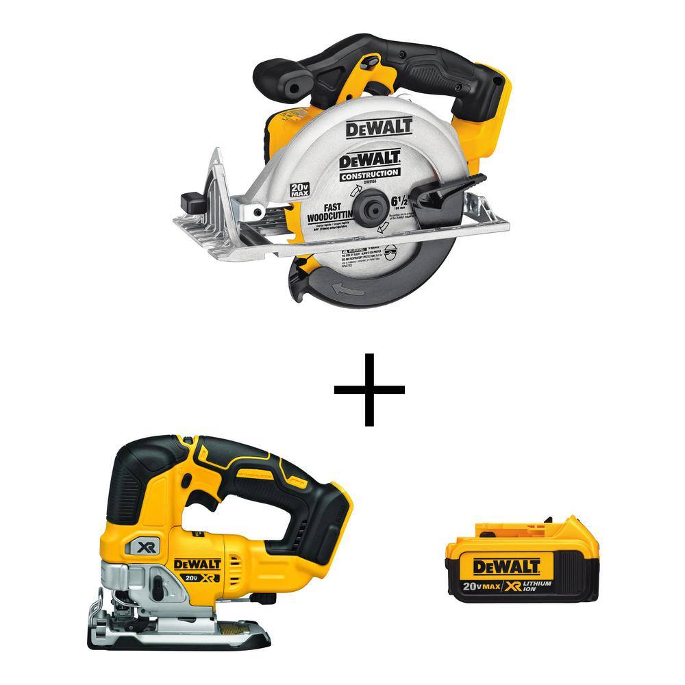 DEWALT DCS391BW334204 20V MAX Cordless 6-1/2 in. Circular Saw. 20V Brushless Jigsaw. and (1) 20V Lithium-Ion 4.0Ah Battery