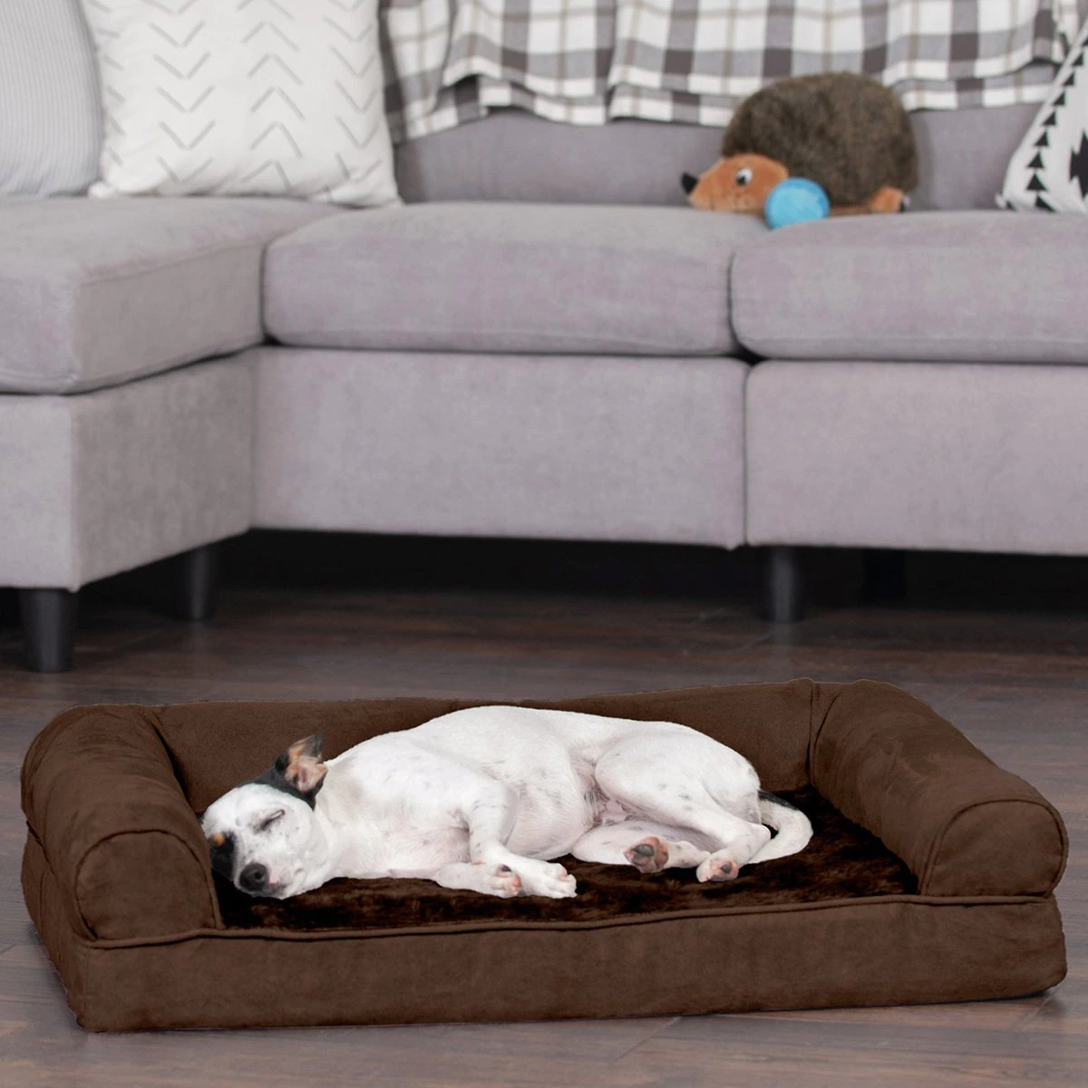 FurHaven Plush & Suede Full Support Orthopedic Sofa Dog & Cat Bed. Espresso. Medium