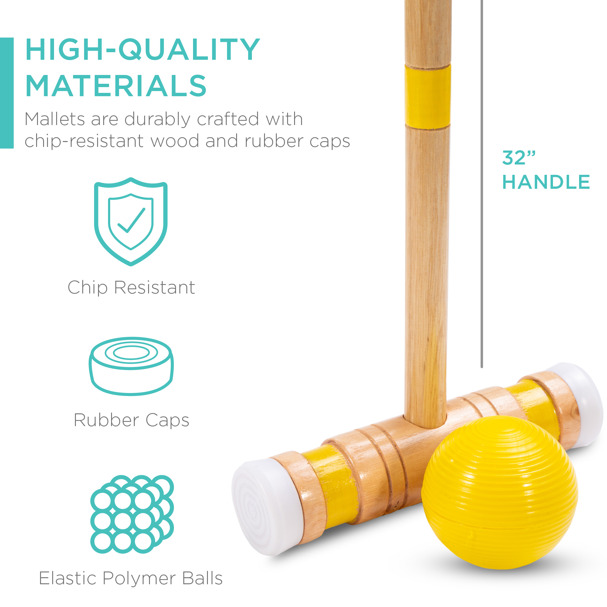Best Choice Products 6-Player 32in Wood Croquet Set w/ 6 Mallets. 6 Balls. Wickets. Stakes. Carrying Bag - Multicolor