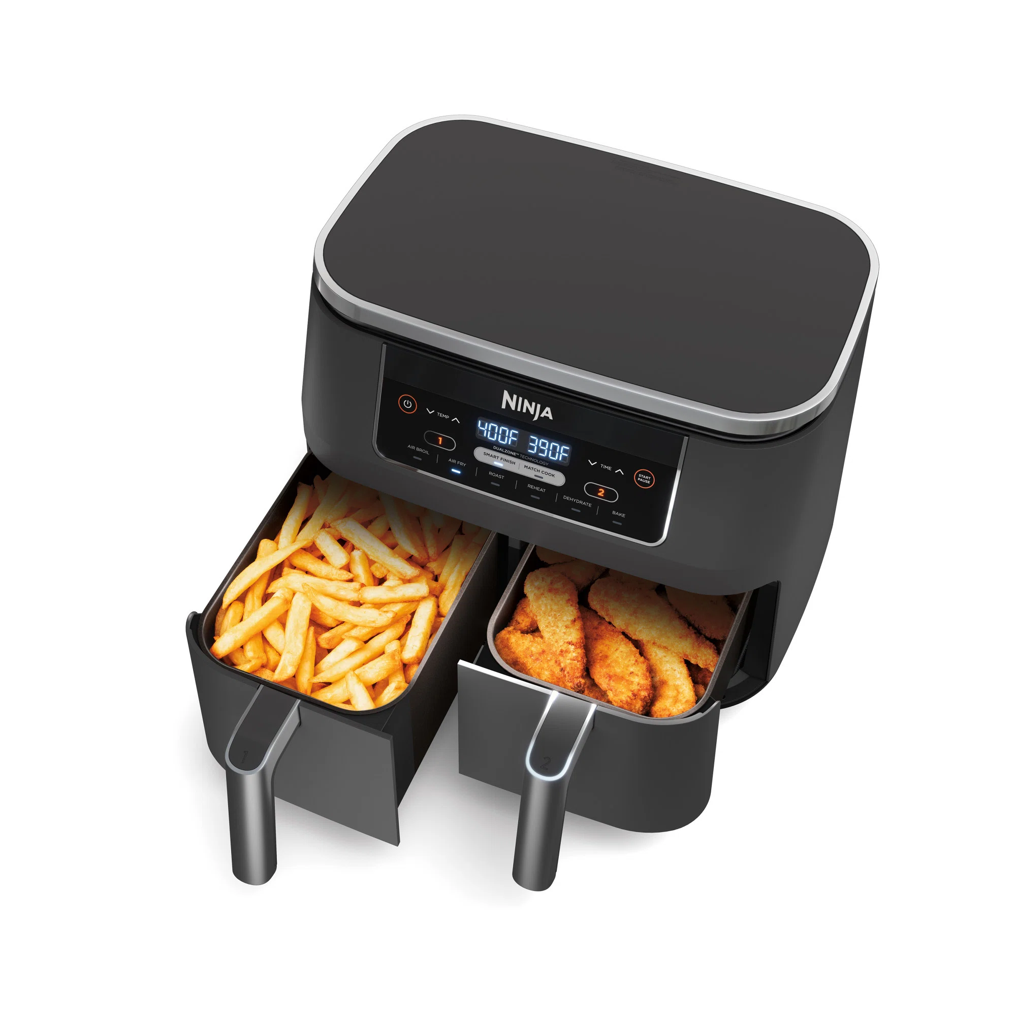 Ninja DZ201 Foodi 8 Quart 6-in-1 DualZone 2-Basket Air Fryer with 2 Independent Frying Baskets. Match Cook & Smart Finish to Roast. Broil. Dehydrate & More for Quick. Easy Meals. Grey