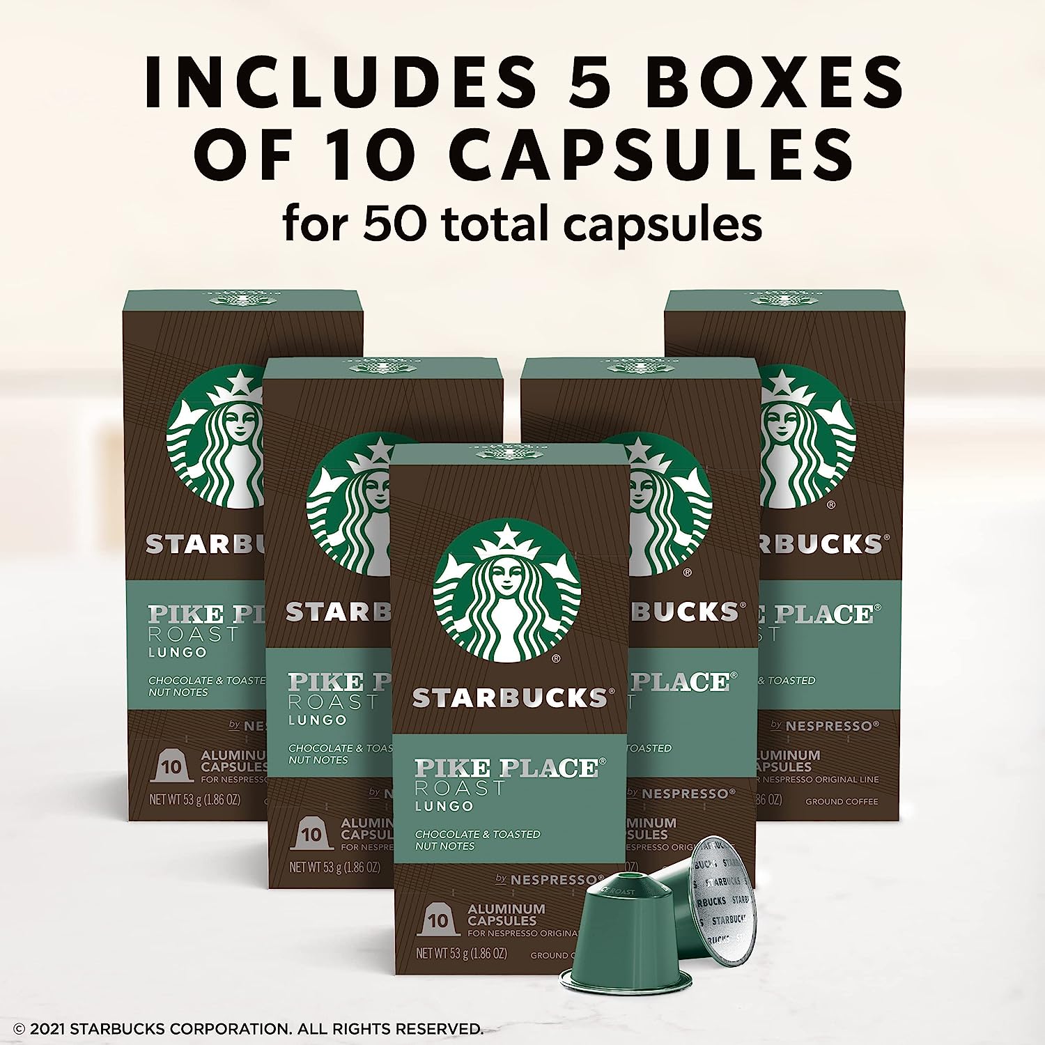 Starbucks by Nespresso Medium Roast Pike Place Roast Coffee (50-count single serve capsules. compatible with Nespresso Original Line System)