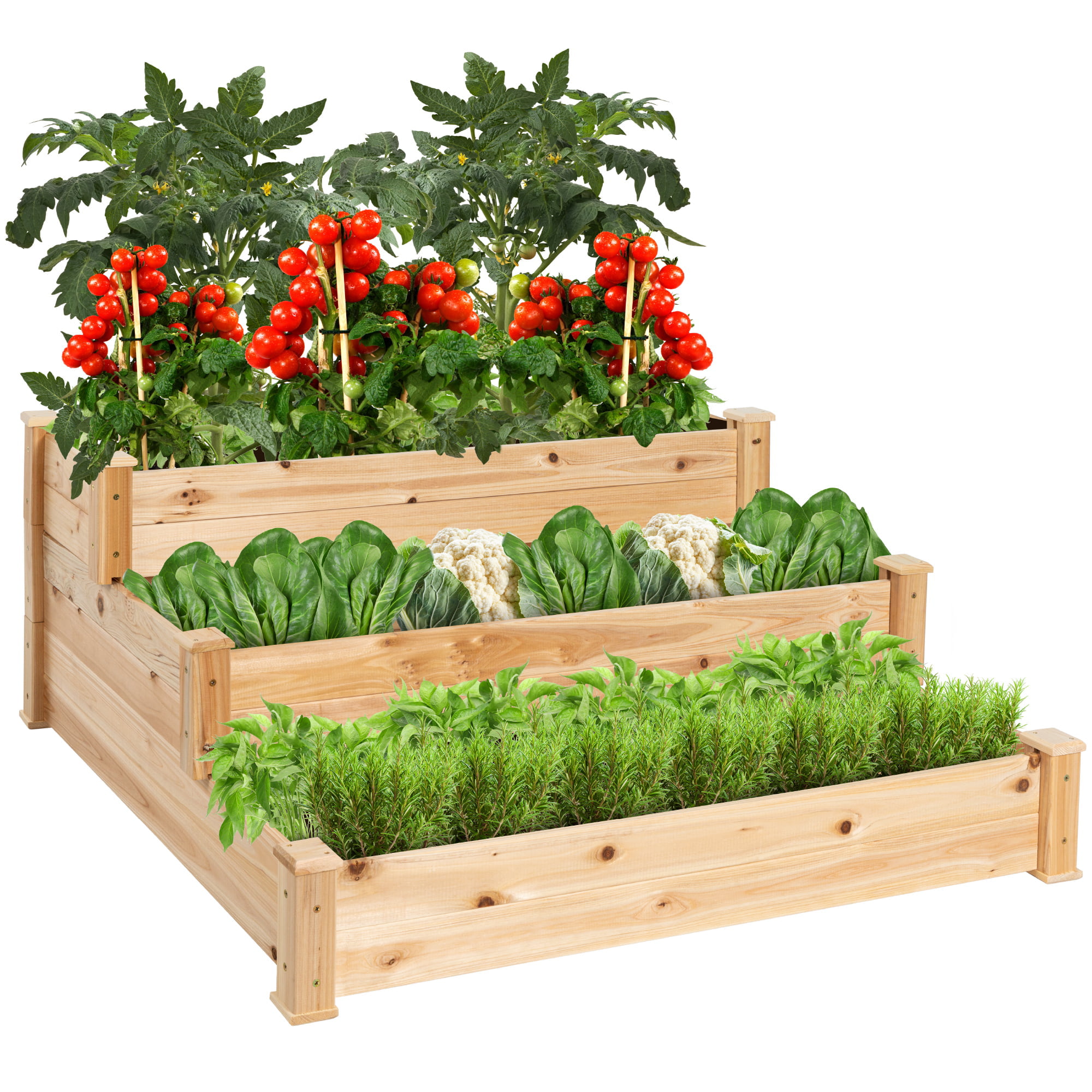 Best Choice Products 3-Tier Fir Wood Raised Garden Bed Planter for Plants. Vegetables. Outdoor Gardening - Natural