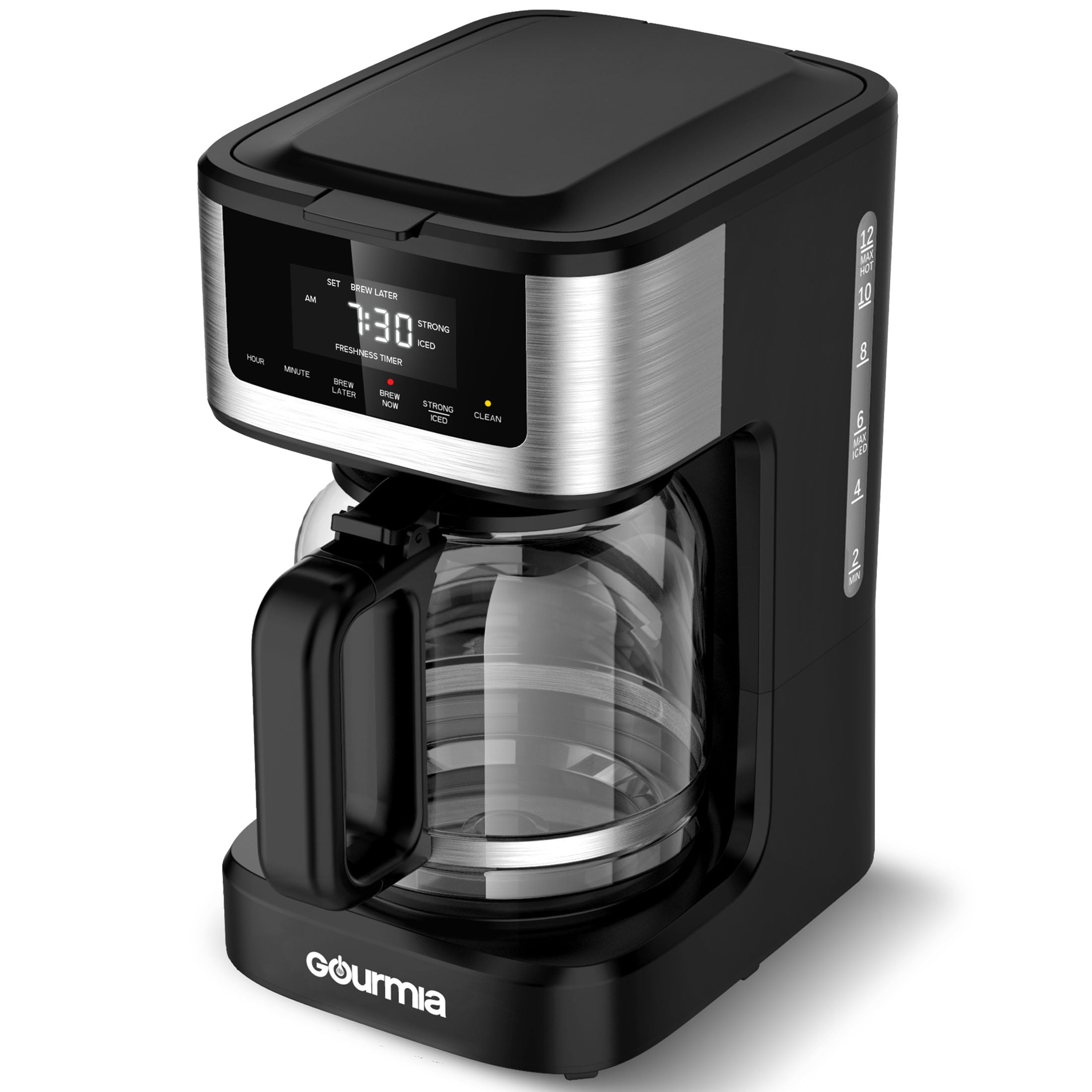 Gourmia 12 Cup Programmable Hot & Iced Coffeemaker. Stainless Steel