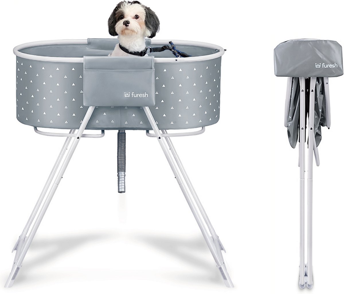 Furesh Elevated Folding Pet Bath Tub & Wash Station for Bathing. Shower. and Grooming. Collapsible. Indoor and Outdoor. Perfect for Small and Medium Size Dogs. Cats and Other Pet (Gray)
