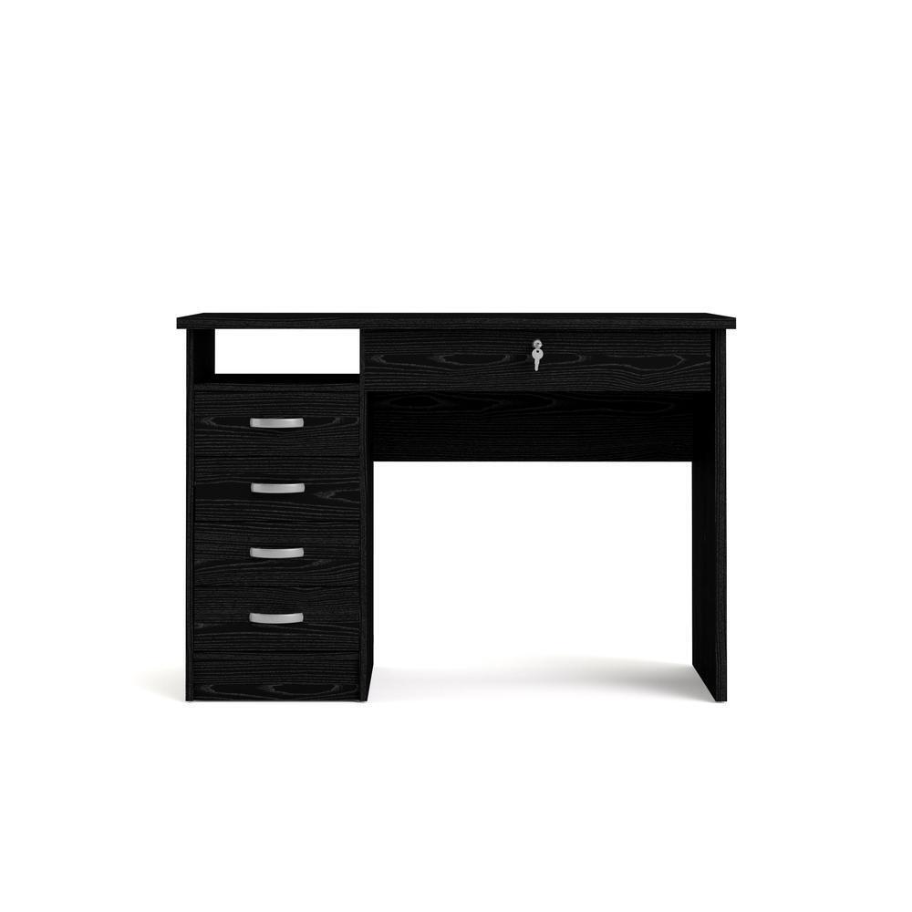 Tvilum 80163P6161 Rectangular Black Woodgrain 5 Drawer Writing Desk with Locking Feature