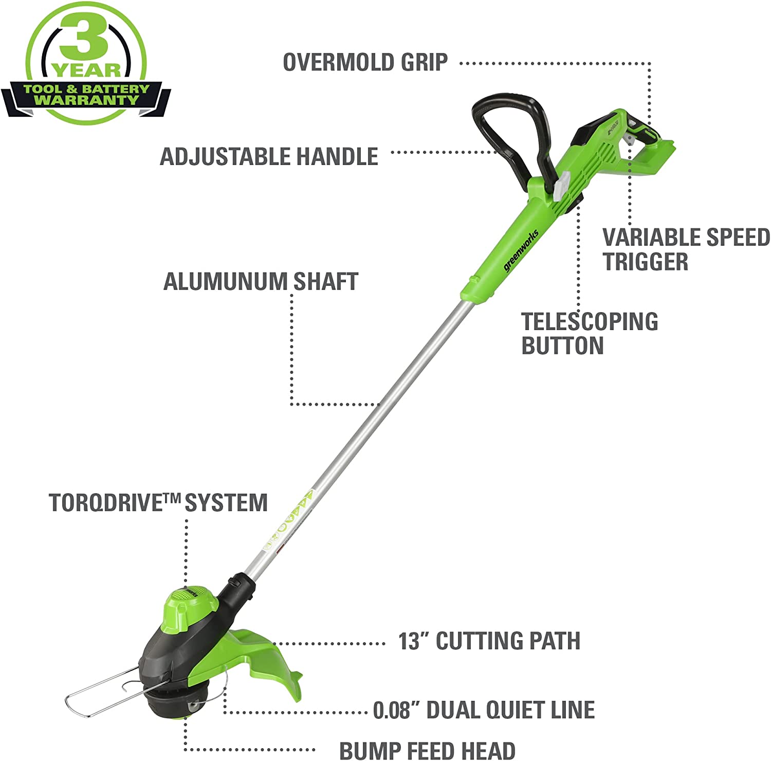Greenworks 24V 13″ Brushless Cordless String Trimmer. Tool Only