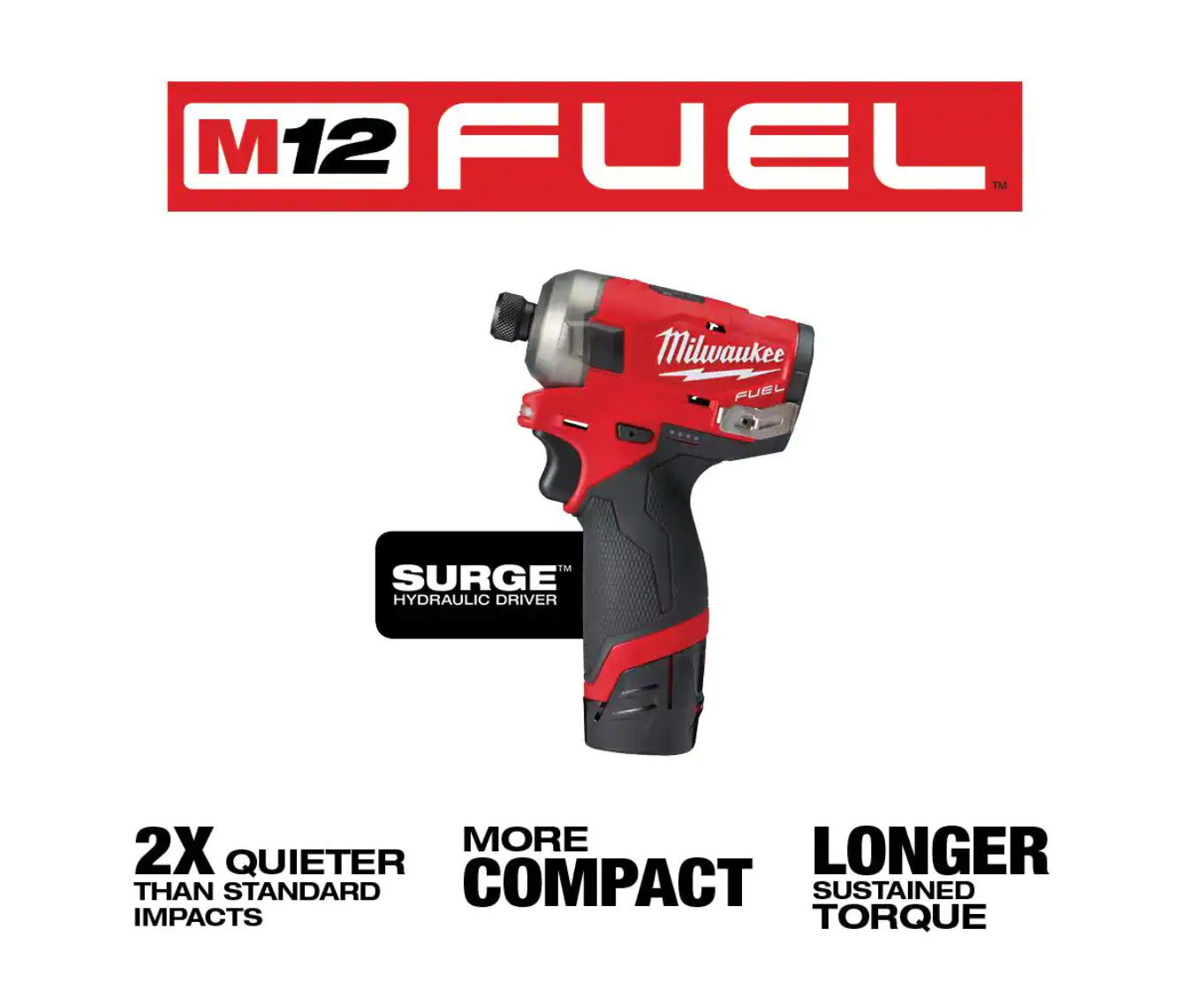 Milwaukee 2551-22-2540-20 M12 FUEL 12V Lithium-Ion Brushless Cordless SURGE 1/4 in. Hex Impact Driver and M12 23-Gauge Pin Nailer Combo Kit