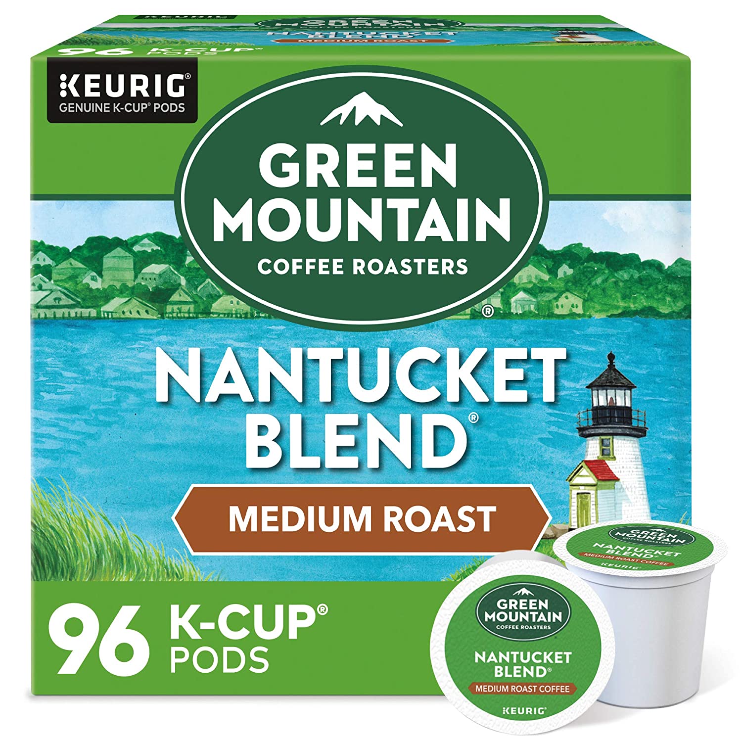 Green Mountain Coffee Roasters Nantucket Blend. Single-Serve Keurig K-Cup Pods. Medium Roast Coffee. 96 Count