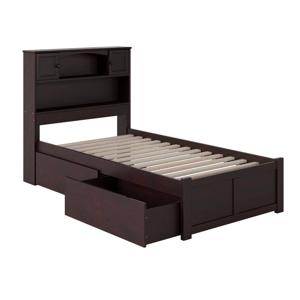 AFI  Newport Espresso Twin XL Solid Wood Storage Platform Bed with Flat Panel Foot Board and 2 Bed Drawers