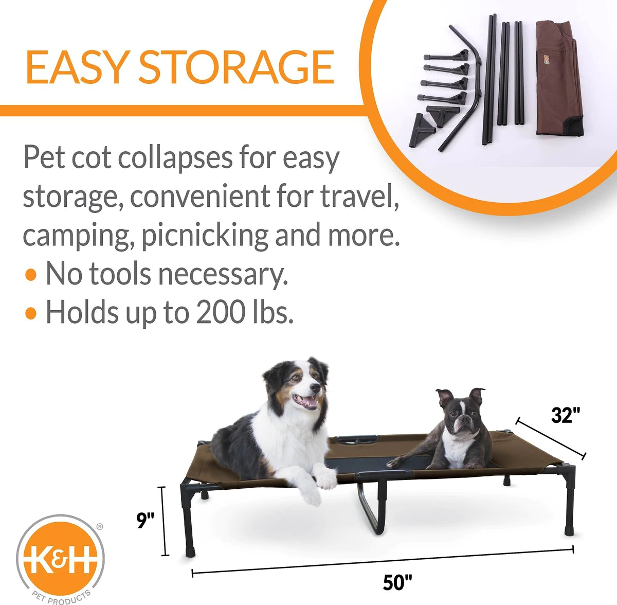 K&H Pet Products Original Pet Cot Elevated Pet Bed Chocolate/Black