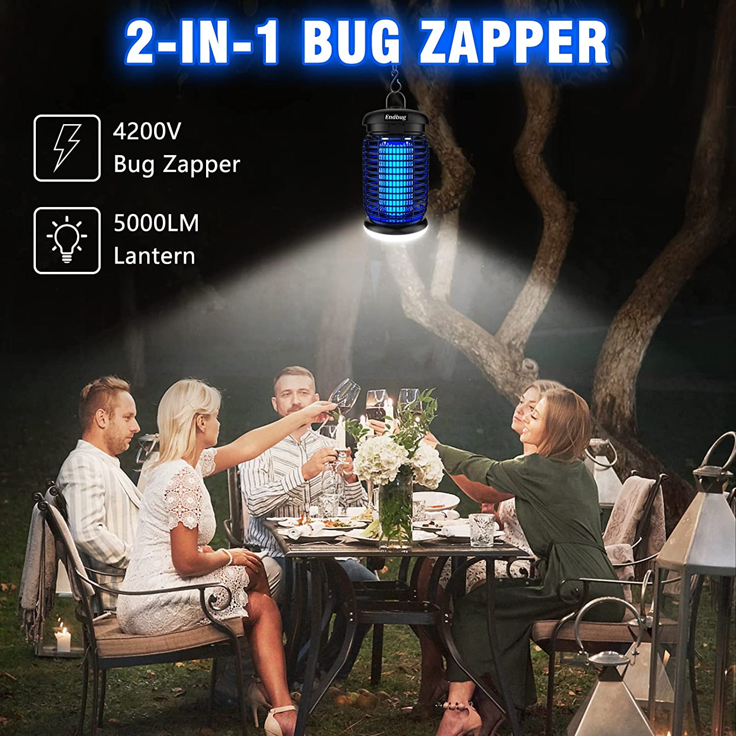 Endbug Bug Zapper Outdoor. Mosquito Zapper Outdoor with LED Light. 4200V Electric Bug Zapper. 5ft Power Cord. IPX6 Waterproof Fly Trap. 2-in-1 Fly Zapper Indoor for Patio Garden Backyard Home. Plug in