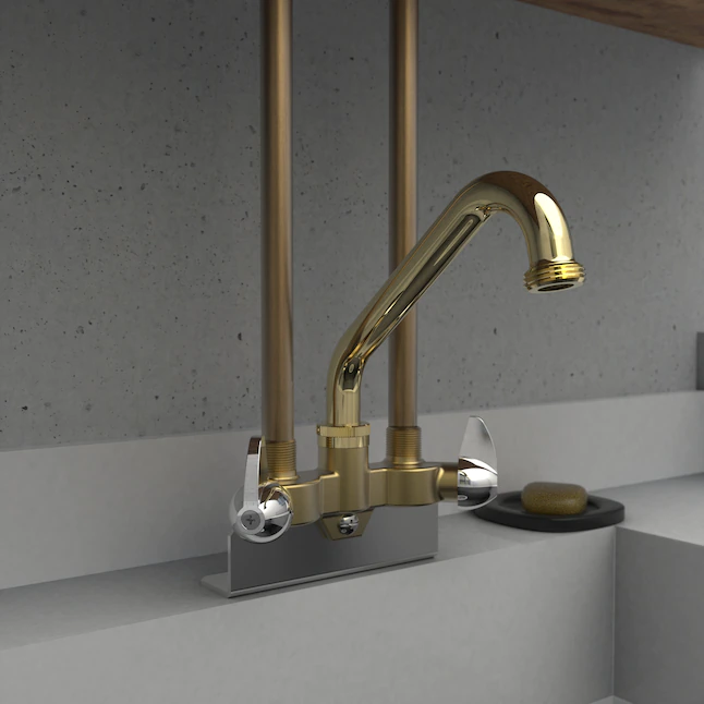 Belanger  7021L Wall Mount Two-Handle Utility Faucet. Polished Brass