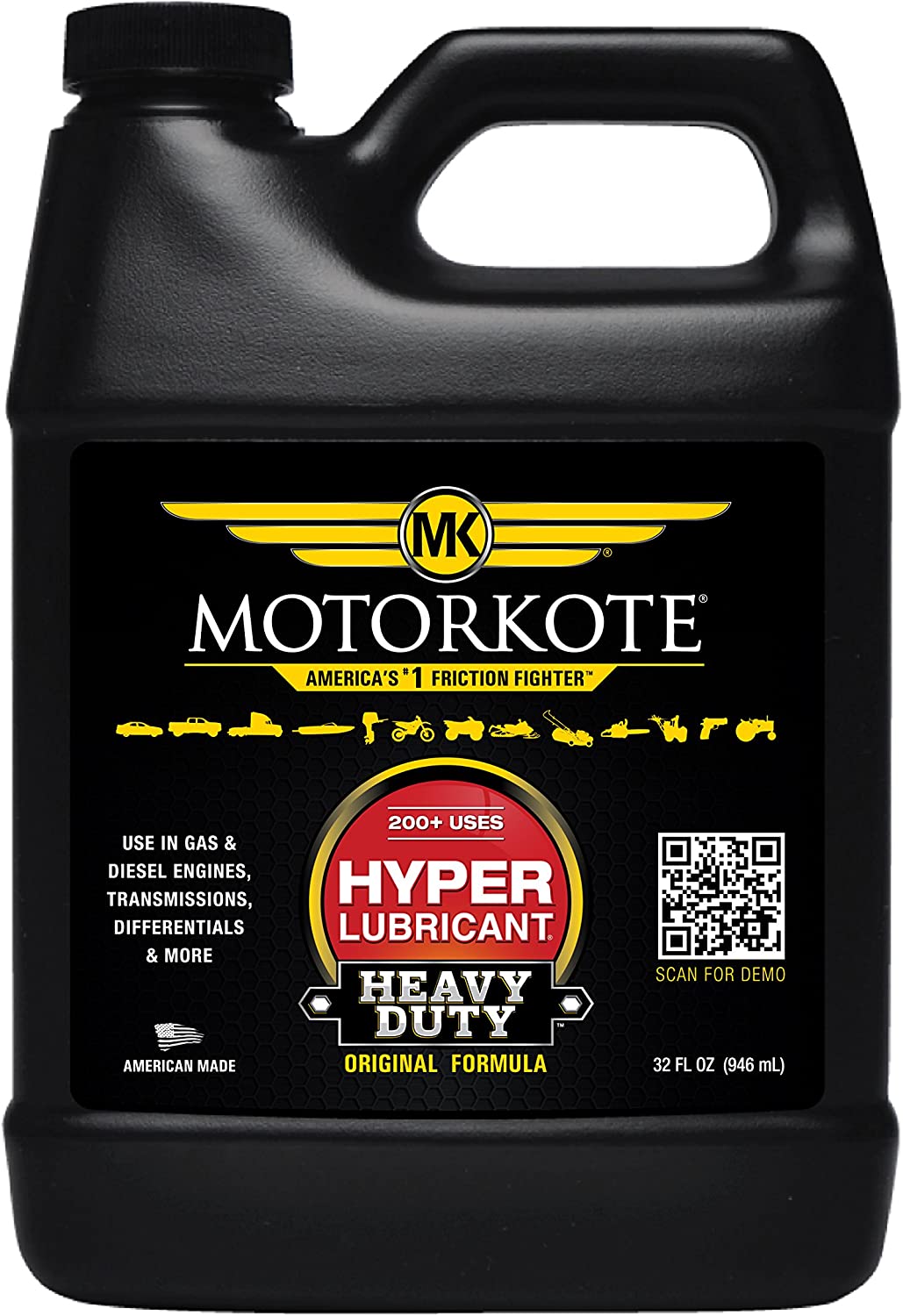 Motorkote MK-HL32-06 Heavy Duty Hyper Lubricant Engine Treatment. 32-Ounce. Single. Black
