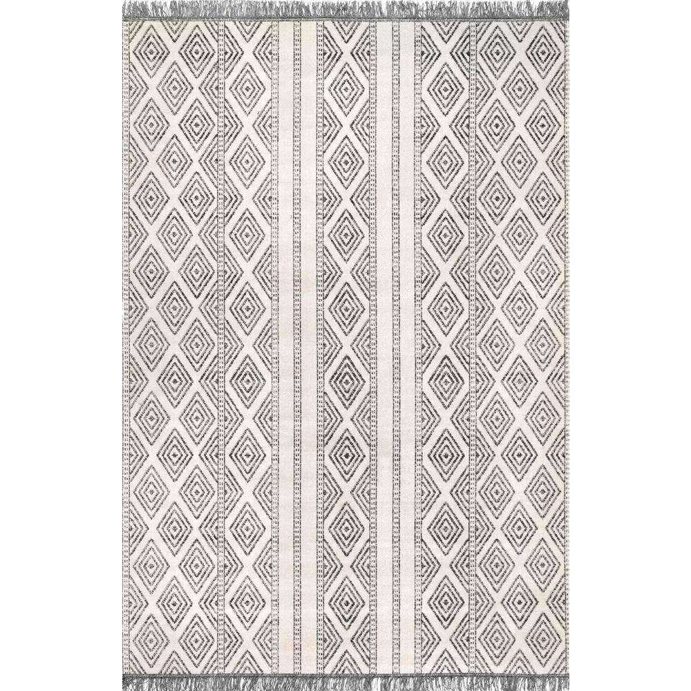 nuLOOM  Miriam Striped Tribal Tassel Gray 12 ft. x 15 ft. Indoor/Outdoor Patio Area Rug