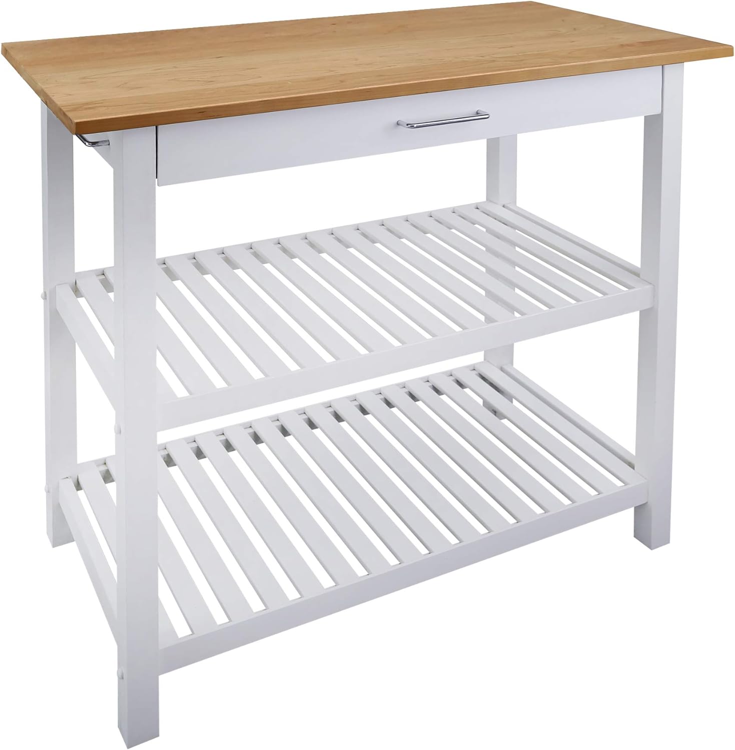 Casual Home Kitchen Island with Solid American Cherry Top. White & Cherry Natural