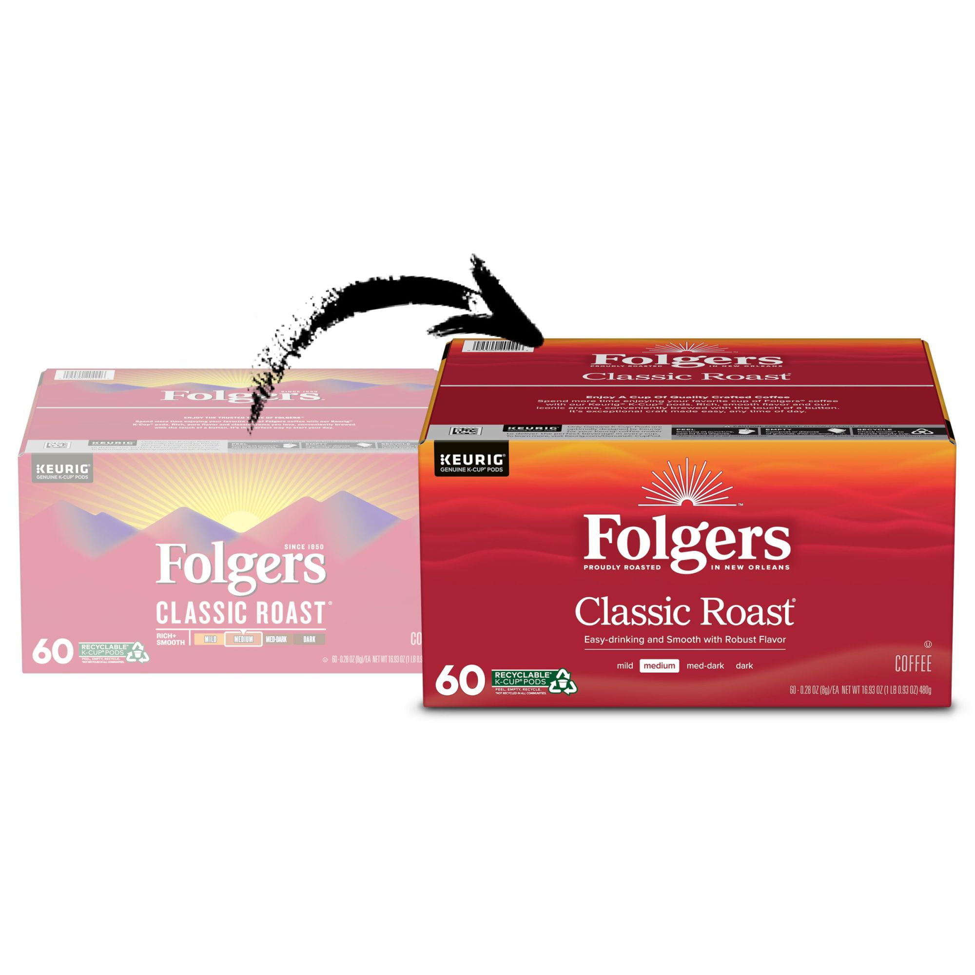Folgers Classic Roast K-Cup Pods. Medium Roast Coffee. 60 Count