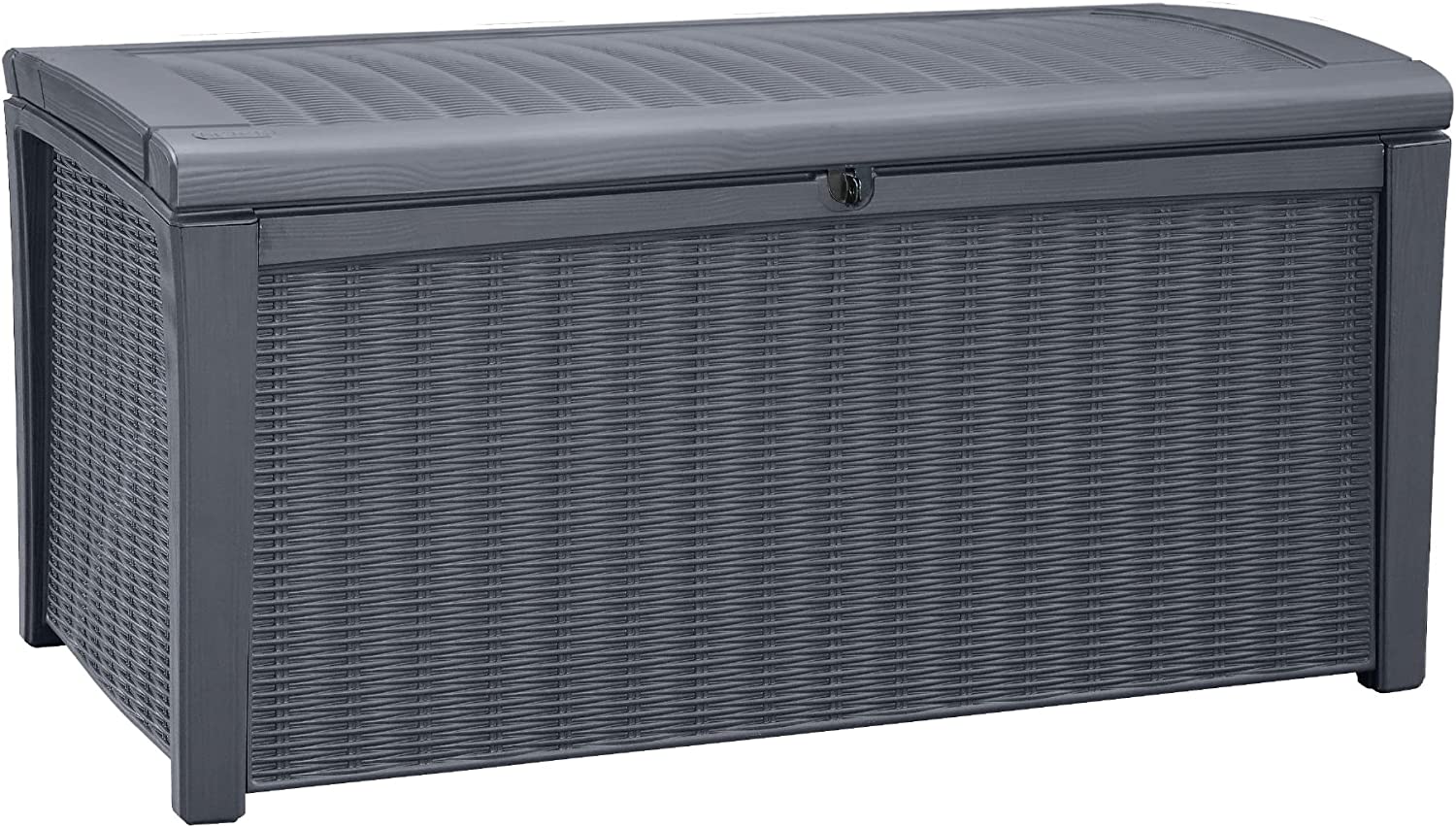 Keter Borneo 110 Gallon Resin Deck Box - Organization and Storage for Patio Furniture. Outdoor Cushions. Throw Pillows. Garden Tools and Pool Toys. Grey