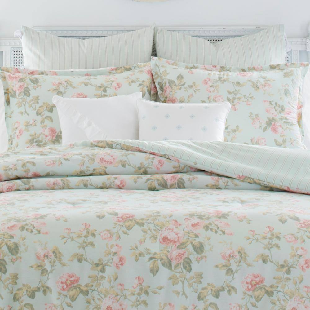 Laura Ashley  Madelynn 7-Piece Blue Floral Cotton King Comforter Set