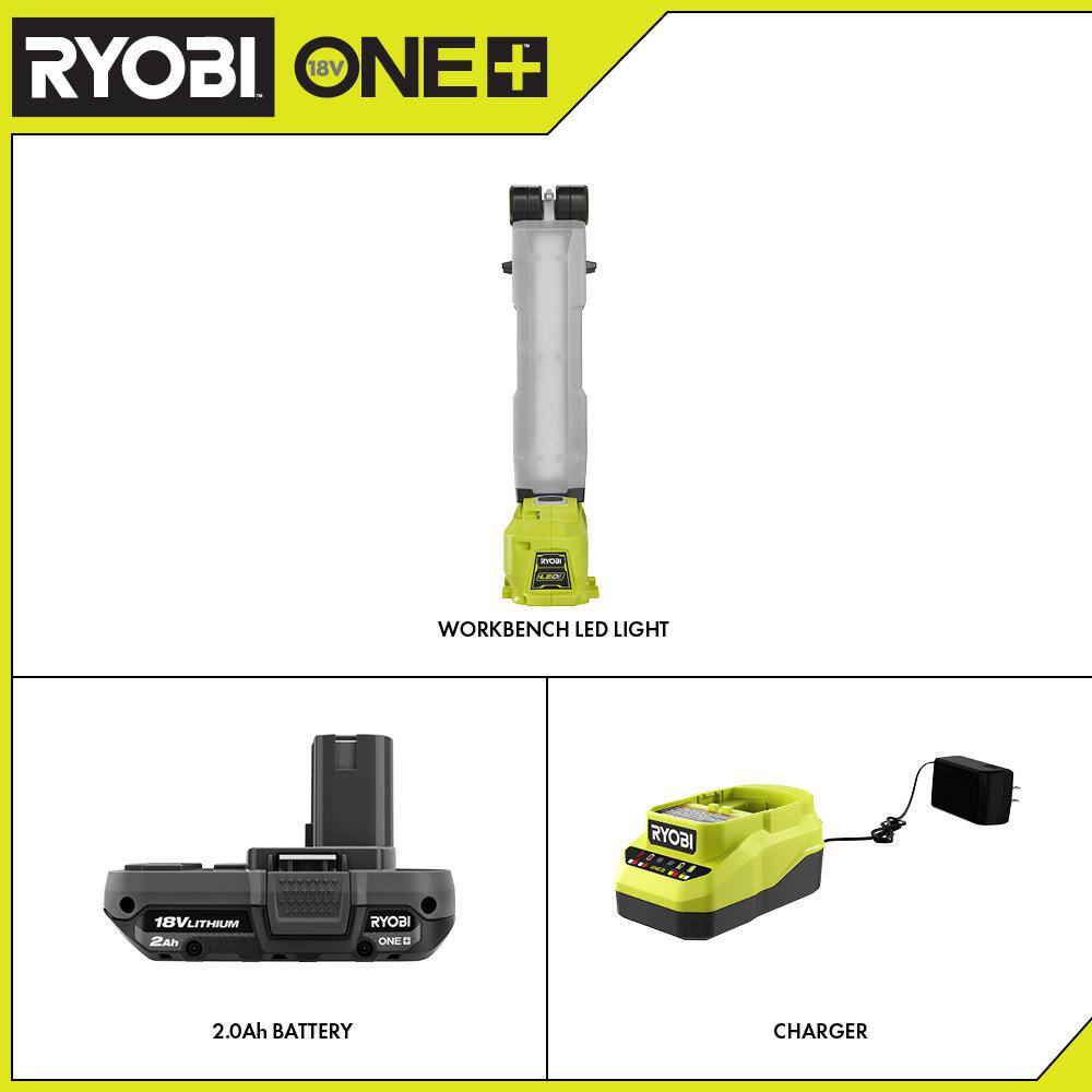 RYOBI P727-PSK005 ONE+ 18V Cordless LED Workbench Light with 2.0 Ah Battery and Charger