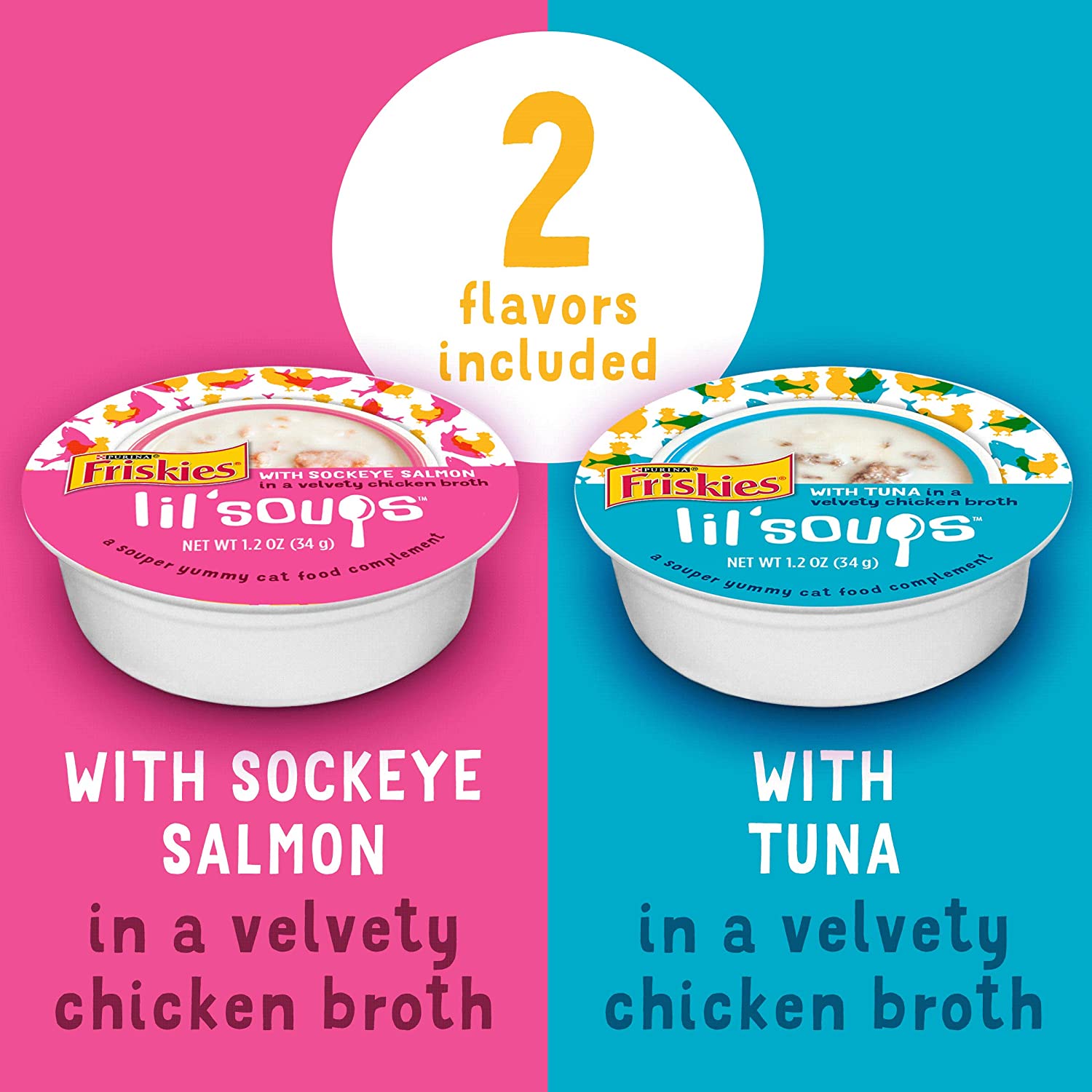 Purina Friskies Grain Free Wet Cat Food Complement Variety Pack Lil- Soups With Sockeye Salmon and Tuna in Broth - (18) 1.2 oz. Cups