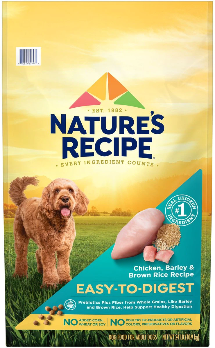 Nature-s Recipe Easy-To-Digest Chicken. Brown Rice & Barley Recipe Dry Dog Food. 24-lb bag