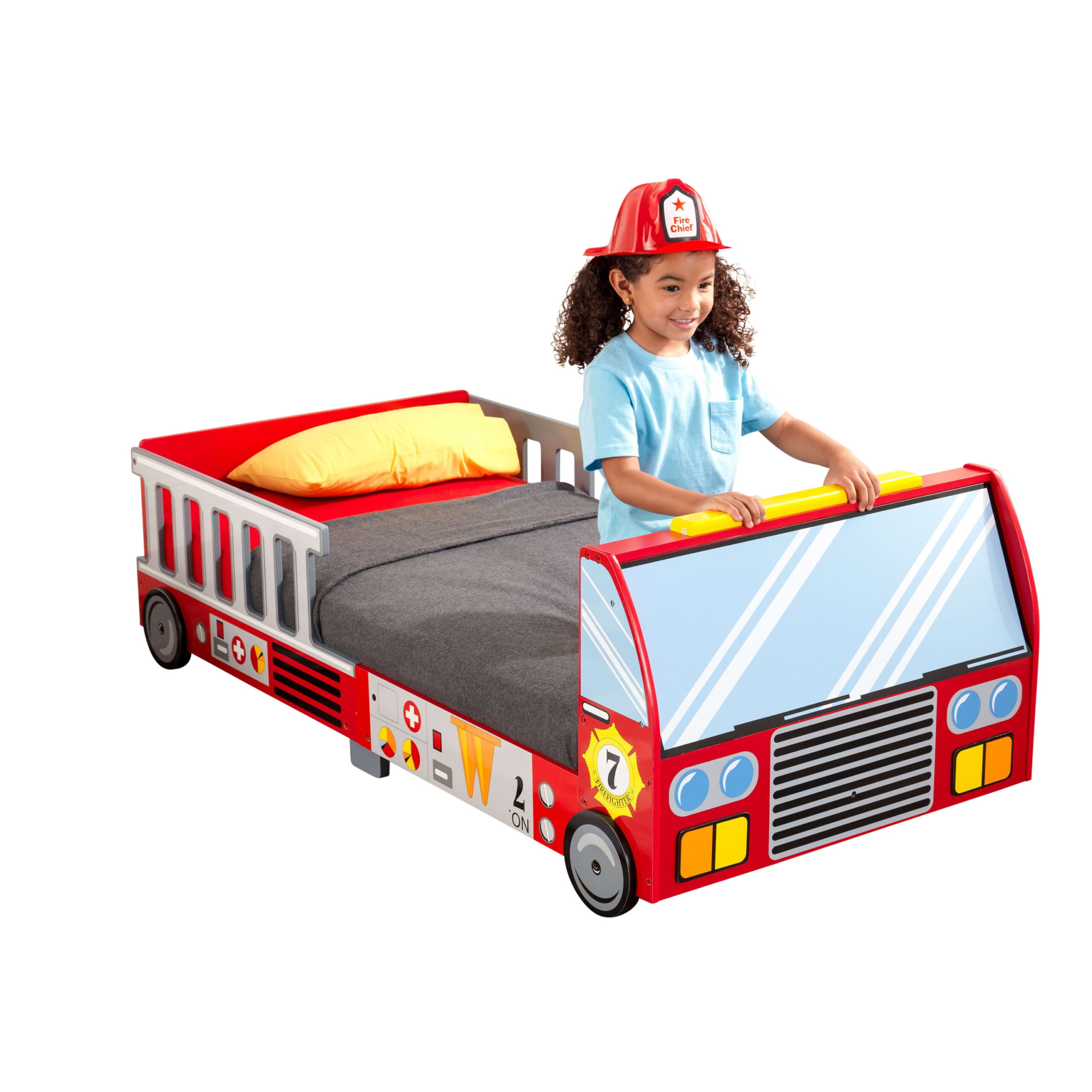 KidKraft Fire Truck Wooden Toddler Bed with Guard Rails. Children-s Furniture - Red