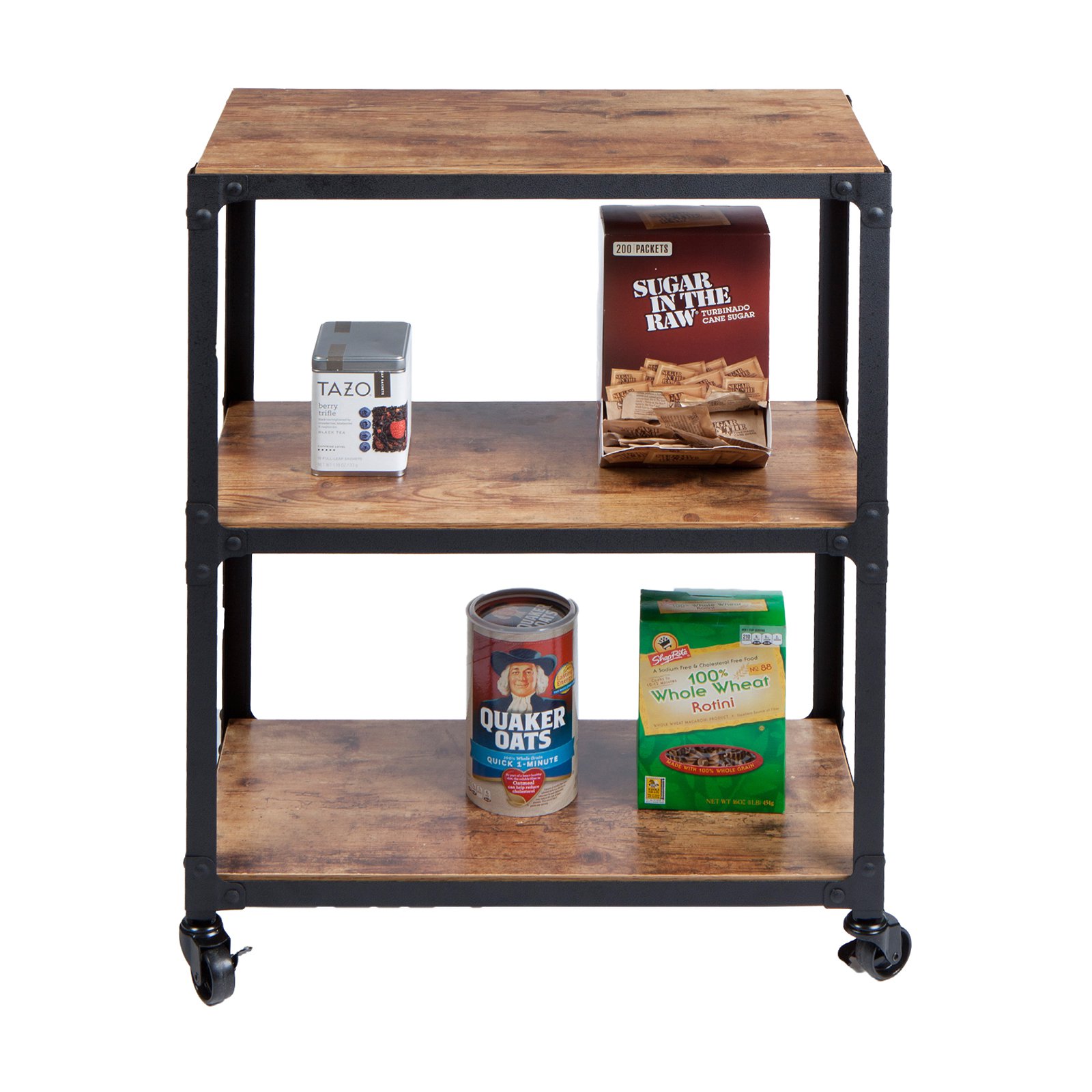 Mind Reader 30″ Brown & Black 3-Tier Rolling Bar Cart