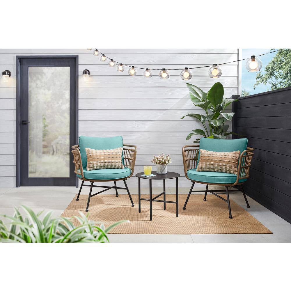 Stylewell  Shiloh Valley 3-Piece Black Steel Outdoor Bistro Set with Aloe Cushions