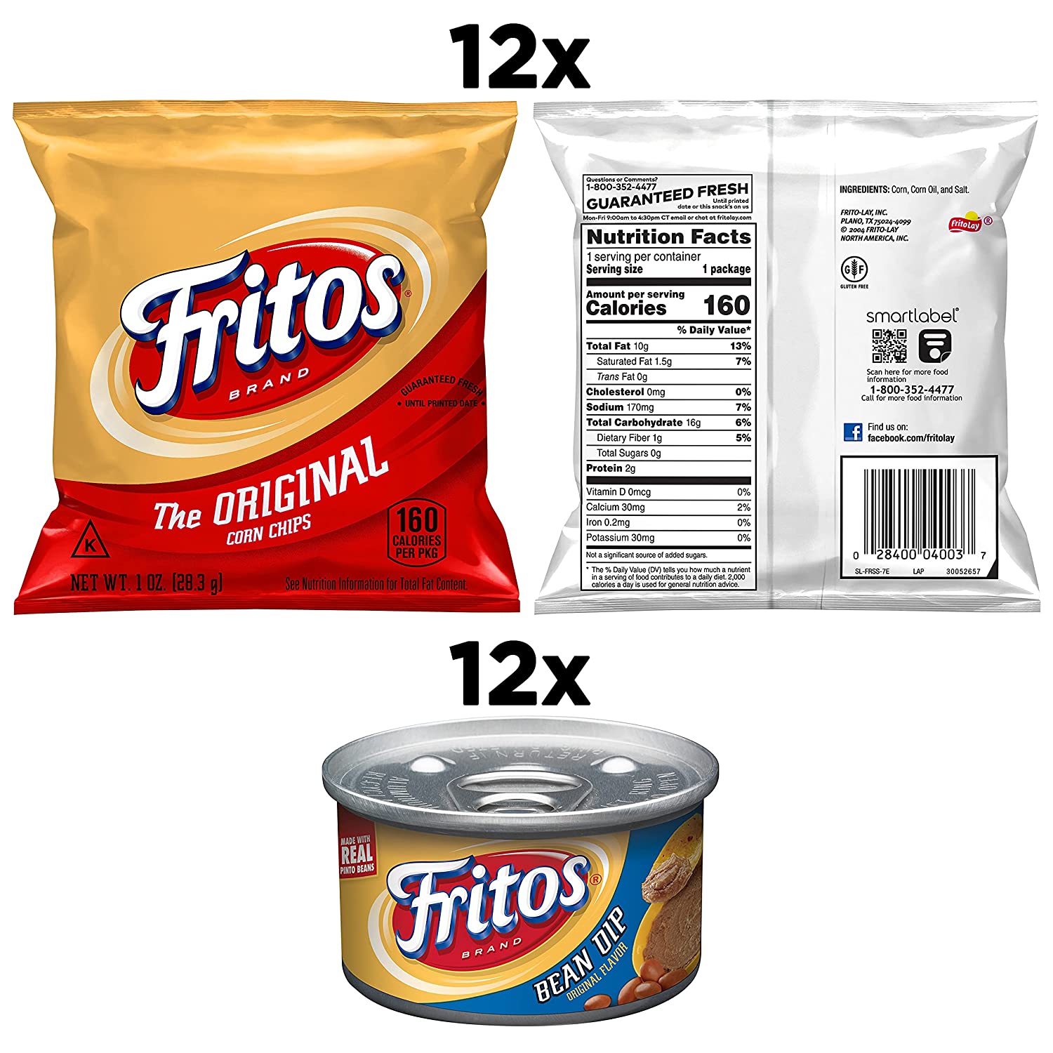 Fritos Original Corn Chips & Bean Dip Cups Variety Pack. Single Serve Portions. 24 Count
