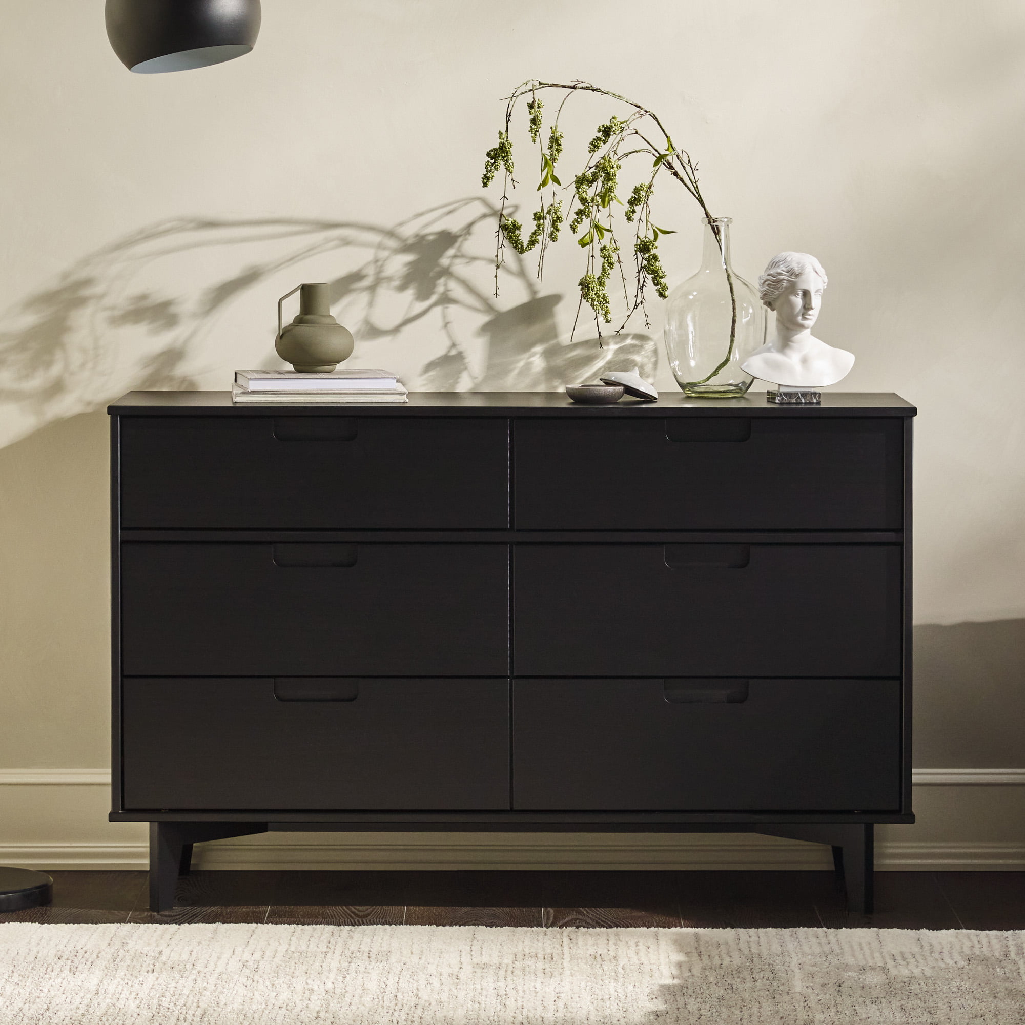Manor Park 33 Mid-Century Modern Groove Handle 6-Drawer Wood Dresser. Black