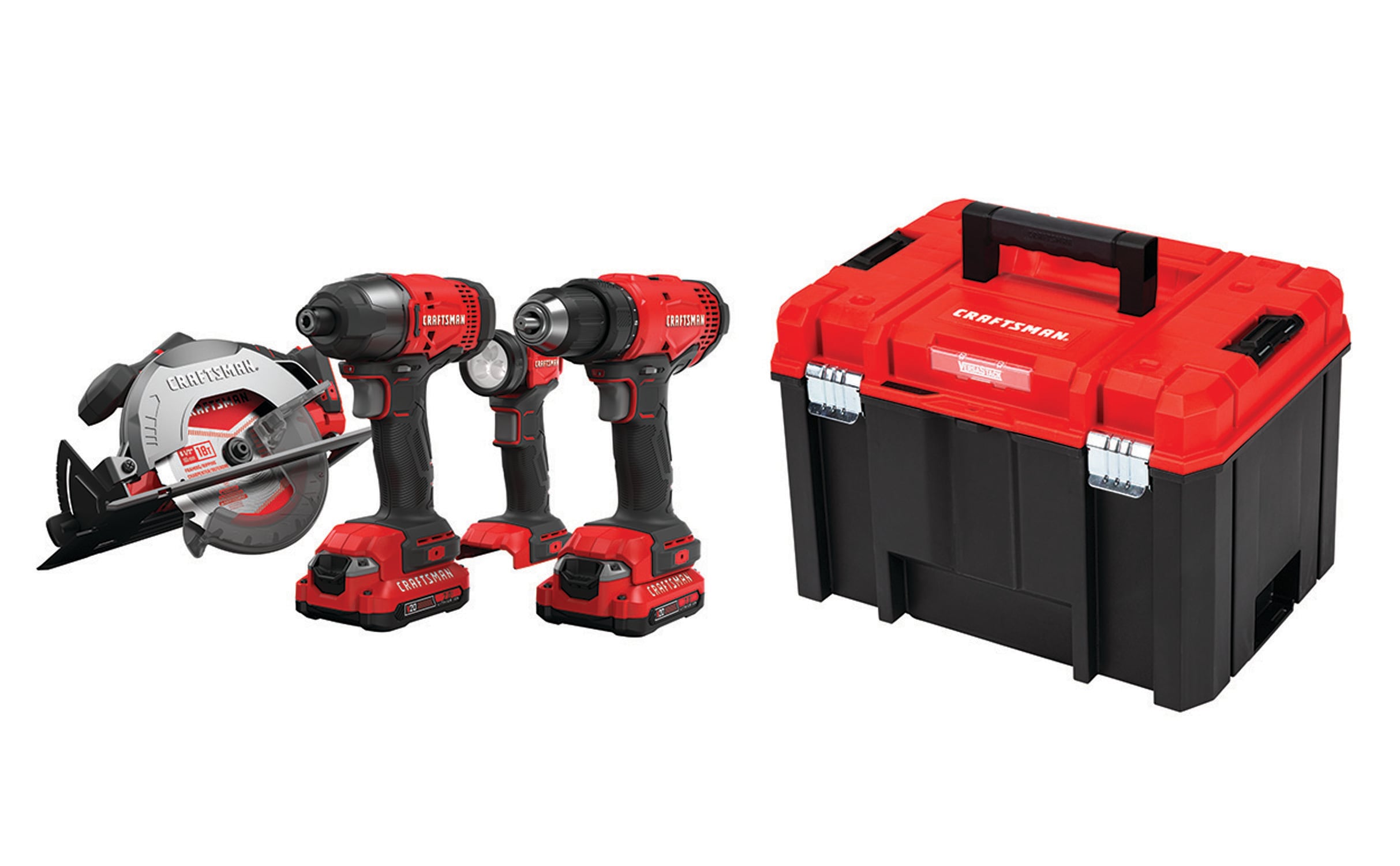 CRAFTSMAN V20 4-Tool 20-volt Max Power Tool Combo Kit with Hard Case (2 Li-ion Batteries Included and Charger Included)