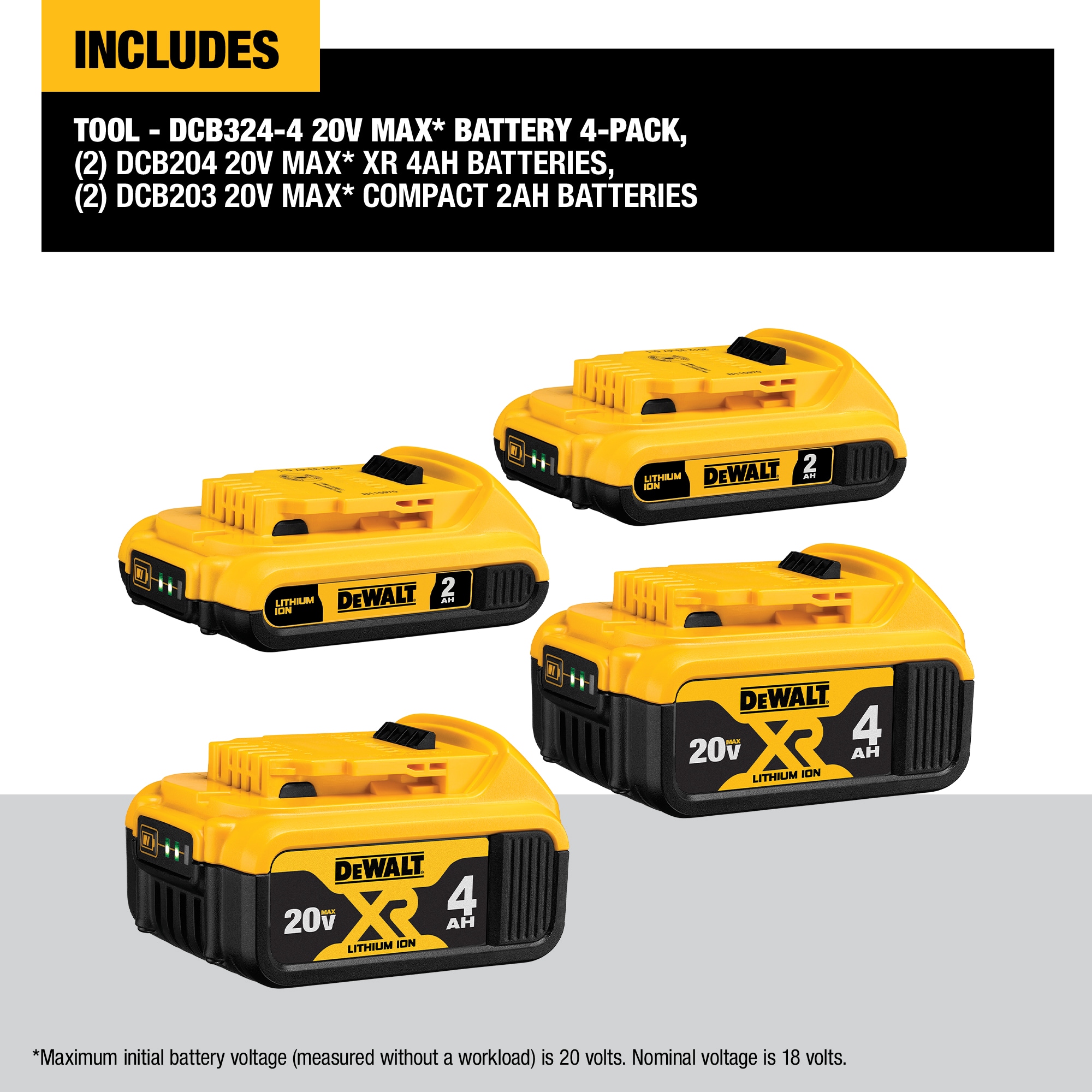 DEWALT 20-Volt 4-Pack 2 Amp-Hour; 4 Amp-Hour Lithium Power Tool Battery