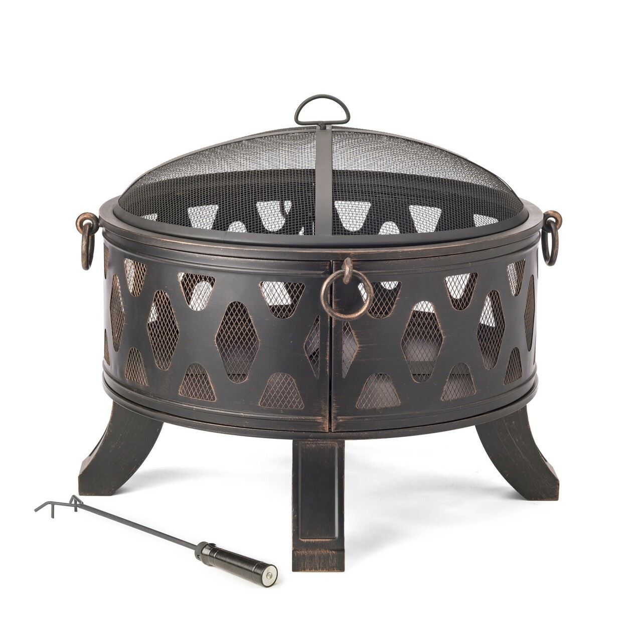 HomeRoots  Rustic Brushed Black and Bronze Steel Wood Burning Fire Pit