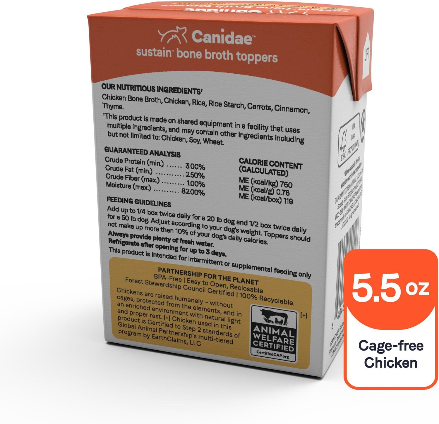 CANIDAE Sustain Bone Broth Toppers Premium Recipe with Cage-Free Chicken Dog Food Topper. 5.5-oz. case of 12