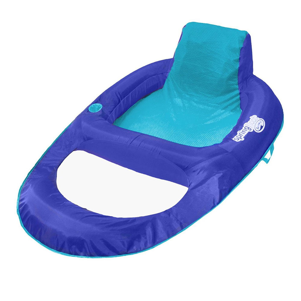 SwimWays Spring Float Swimming Pool XL Lounger Chaise Inflatable Floating Chair w/Cup Holder & Additional Leg Room. Dark & Light Blue