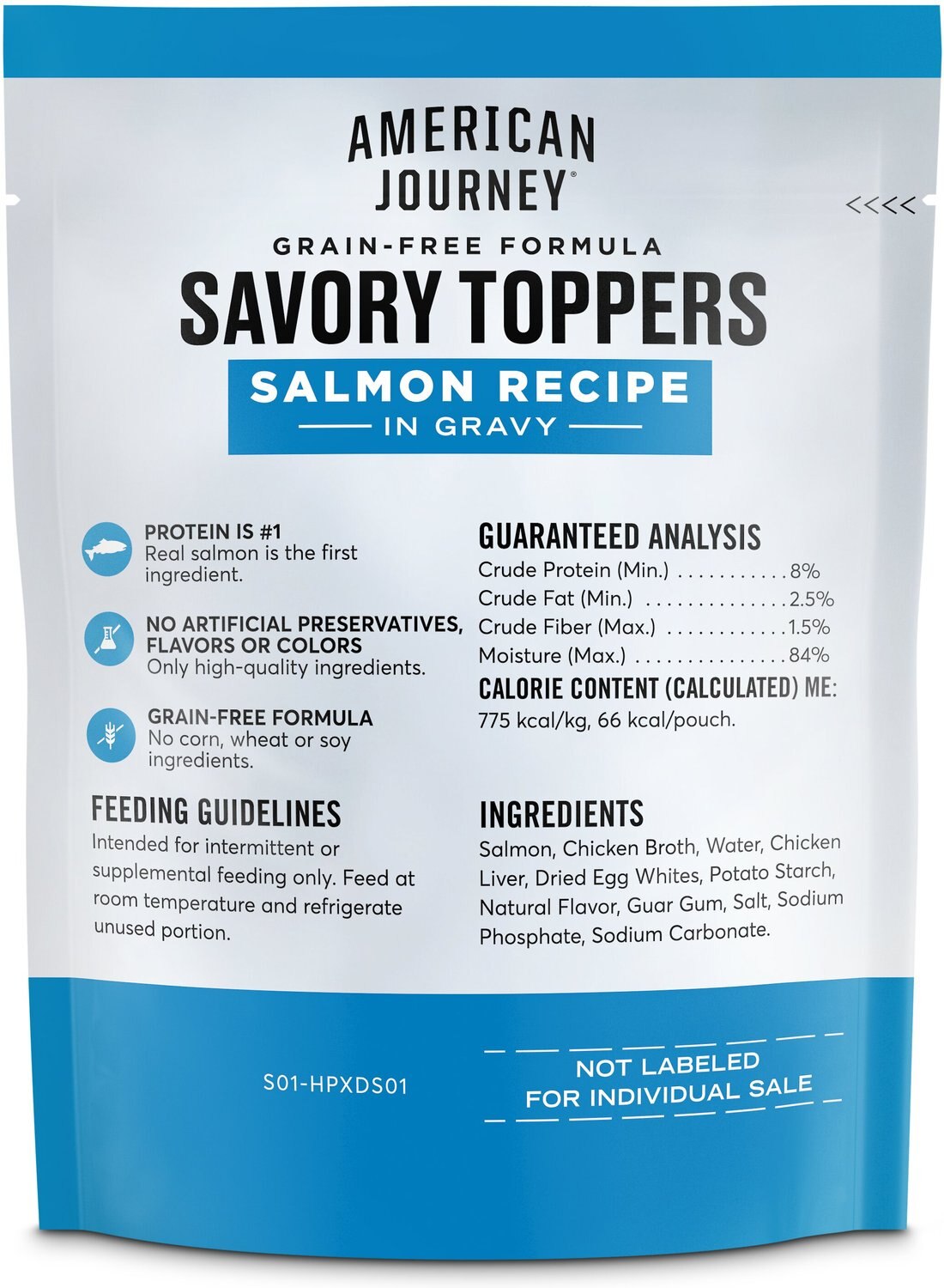 American Journey Savory Toppers Salmon Recipe in Gravy Grain-Free Dog Food Topper. 3-oz pouches. case of 24