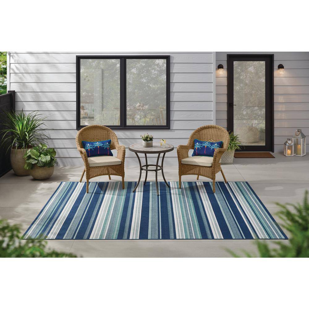 StyleWell  Blue/White 9 ft. x 12 ft. Striped Indoor/Outdoor Area Rug