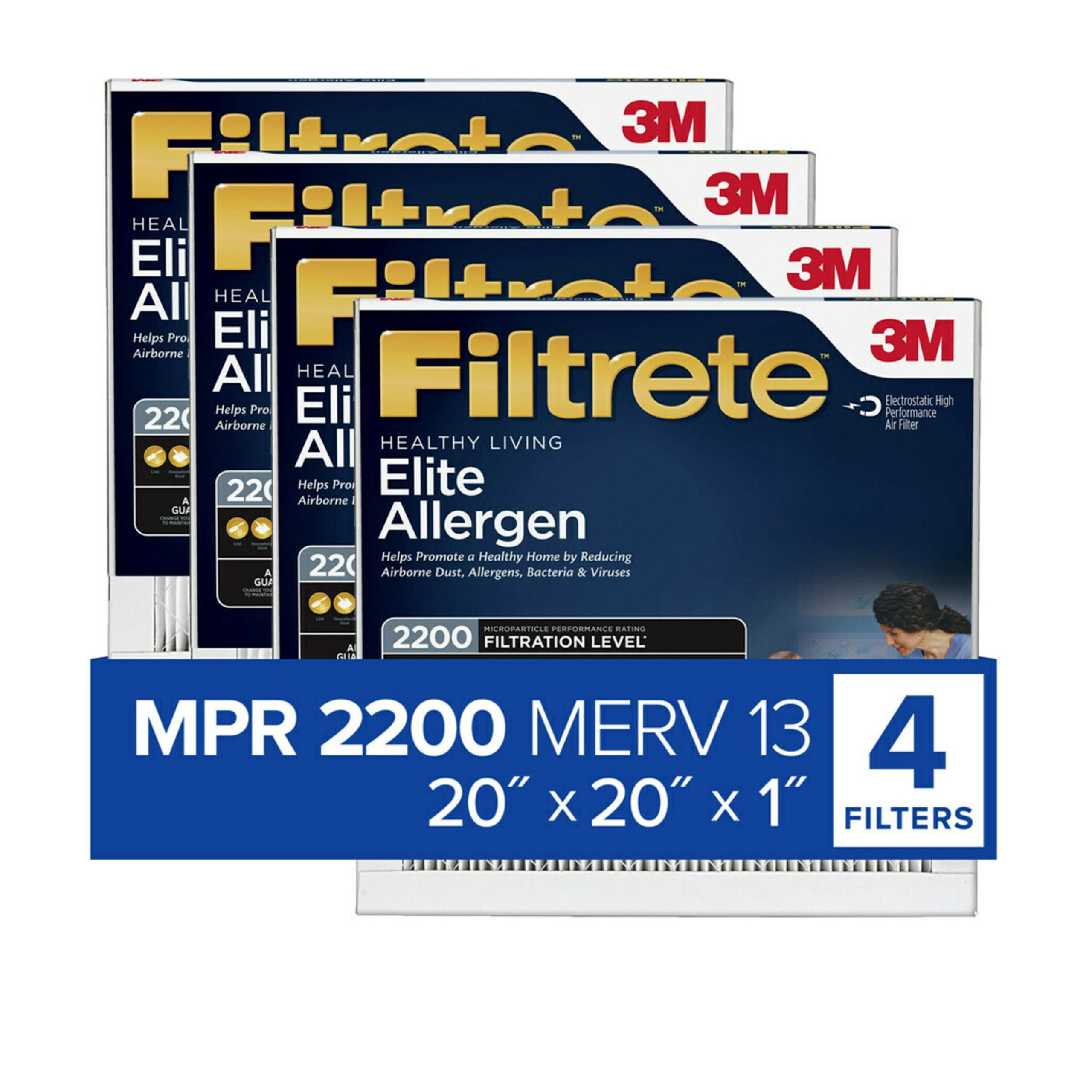 Filtrete by 3M 20x20x1. MERV 13. Elite Allergen Reduction HVAC Furnace Air Filter. MPR 2200. 4 Filters