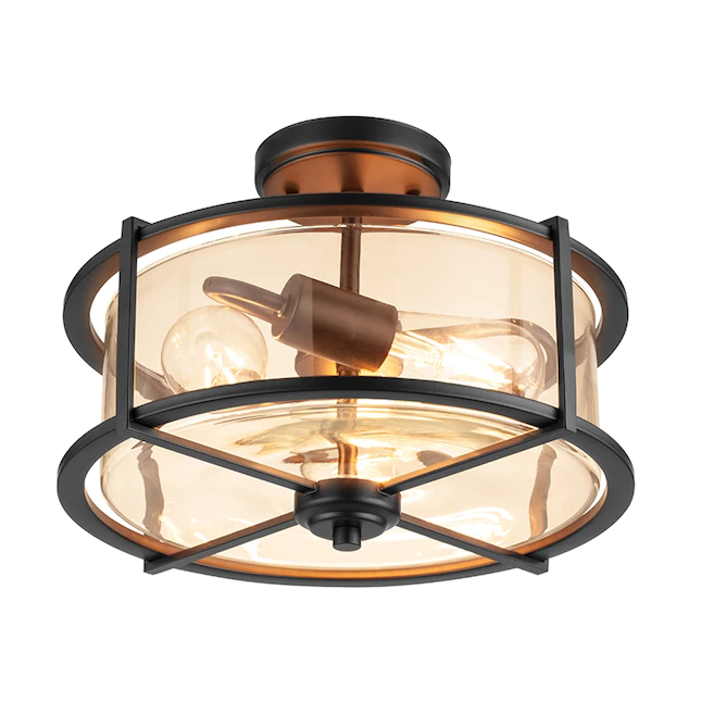 allen + roth  3-Light 13-in Black Incandescent Semi-flush Mount Light