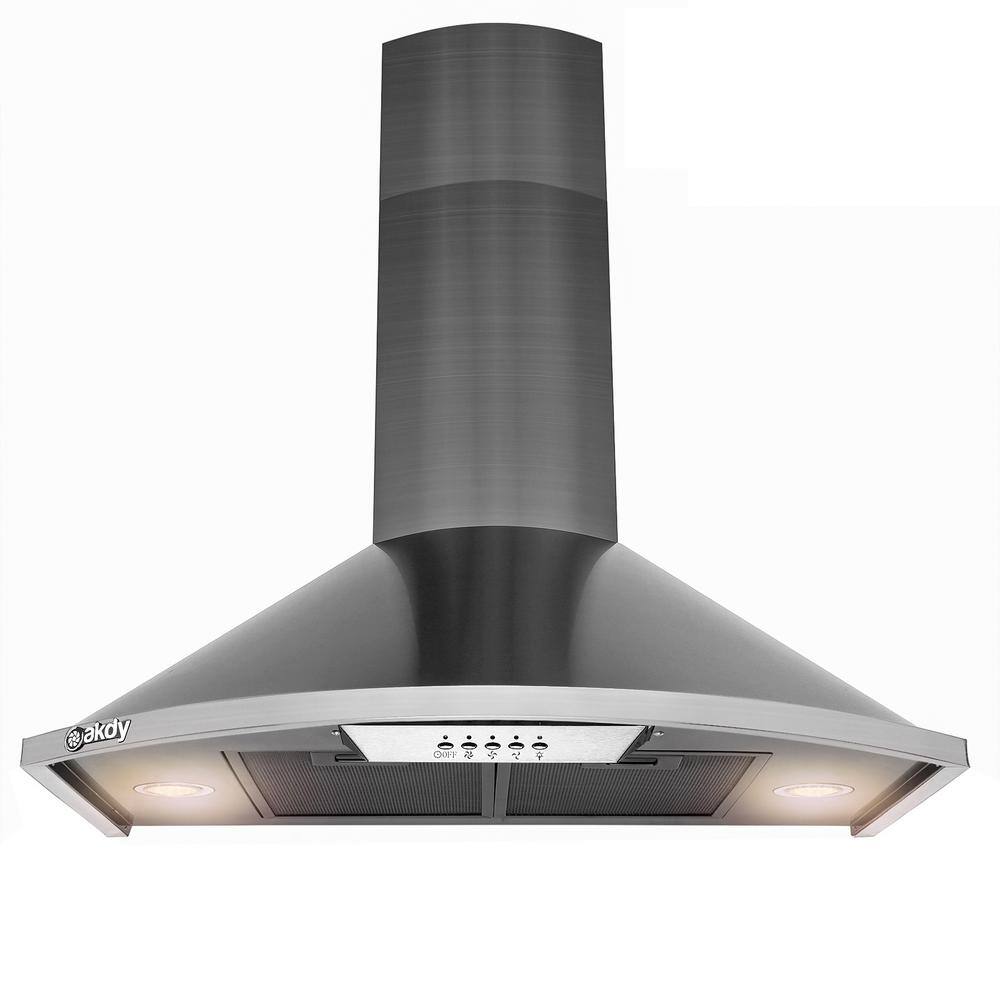 AKDY RH0486 30 in. 343 CFM Convertible Wall Mount Range Hood with Push Button and LED Lights in Black Stainless Steel