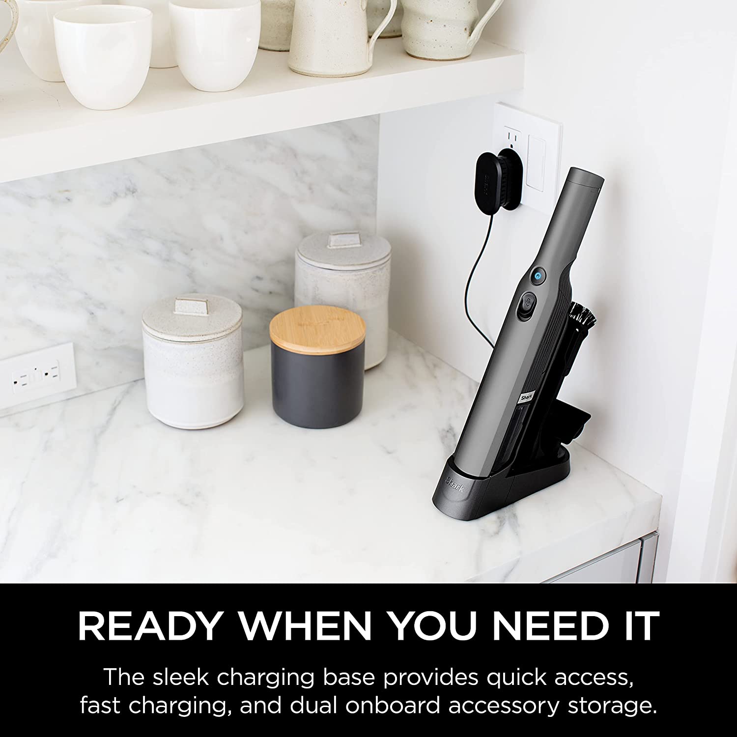 Shark WV201 WANDVAC Handheld Vacuum. Lightweight at 1.4 Pounds with Powerful Suction. Charging Dock. Single Touch Empty and Detachable Dust Cup