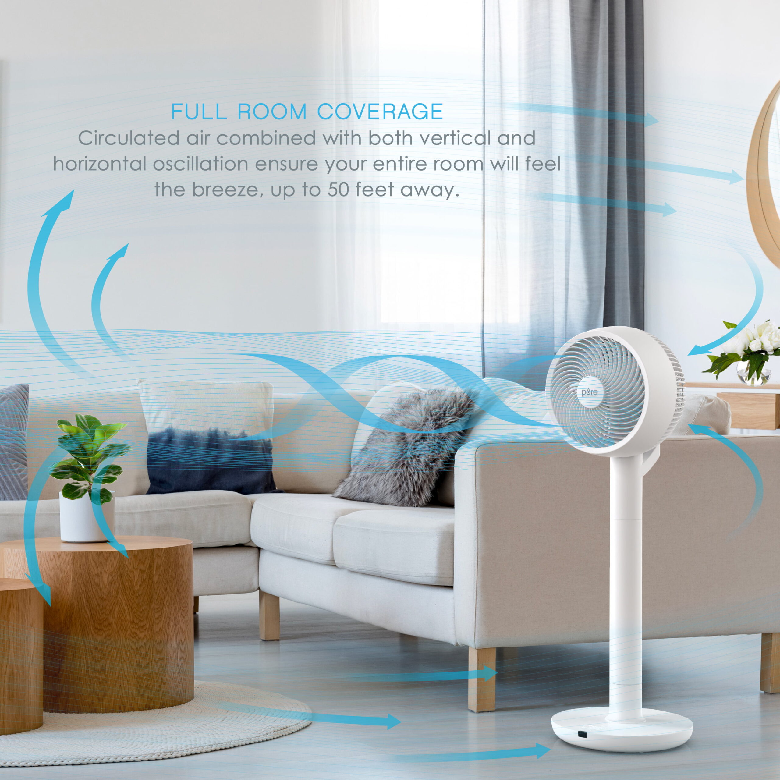 Pure Enrichment 2-in-1 Circulating Floor & Desk Fan - 24 Fan Speeds. Vertical and Horizontal Oscillation. Optional Remote Control Operation. Auto-Off Timer and Sleep Mode - Ideal for the Whole House