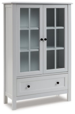Signature Design by Ashley Miranda Farmhouse Adjustable Accent Cabinet or Wardrobe with Glass Doors. White