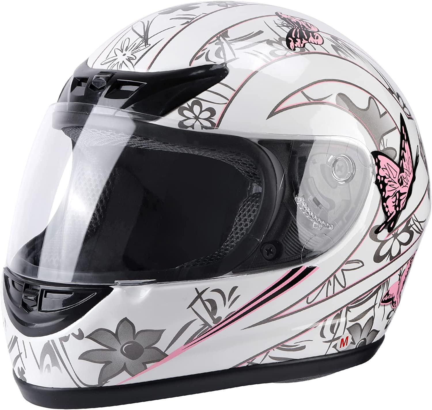 DOT Adult Helmet Full Face Black/Pink Butterfly White/Matte Gloss Black Star Carbon Fiber Dual Visor 