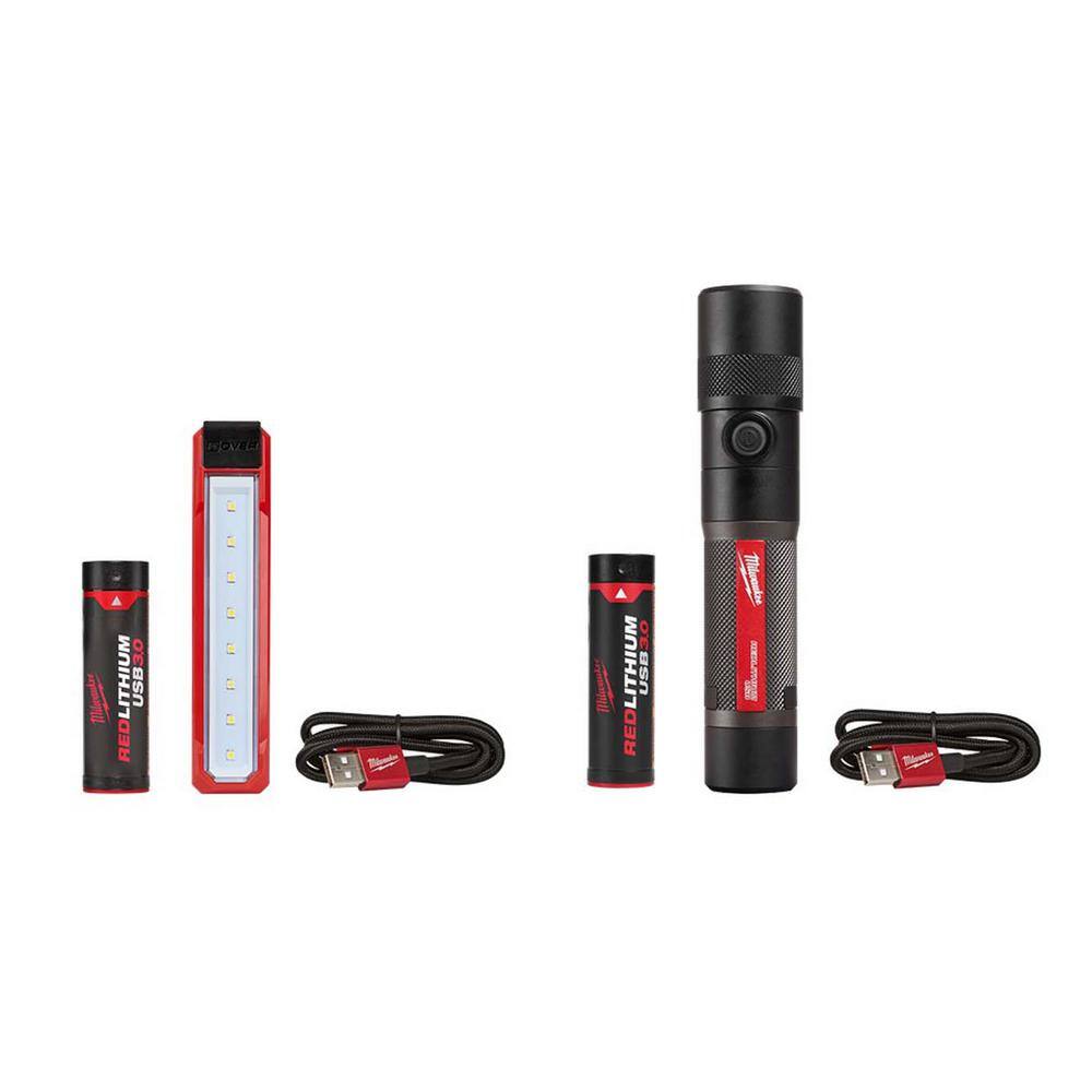 Milwaukee 2112-21-2161-21 445 Lumens LED Rover Rechargeable Pocket Flood Light & 550 Lumens LED Rechargeable Pivoting Flood Light (2-Pack)