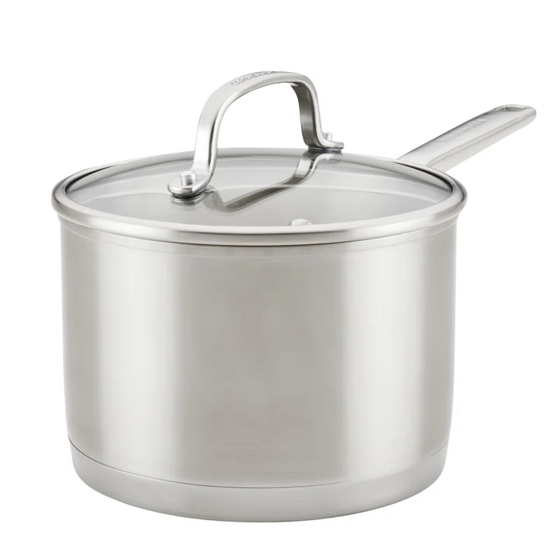 KitchenAid 71034 3-Ply Base Brushed Stainless Steel Sauce Pan/Saucepan with Lid. 3 Quart
