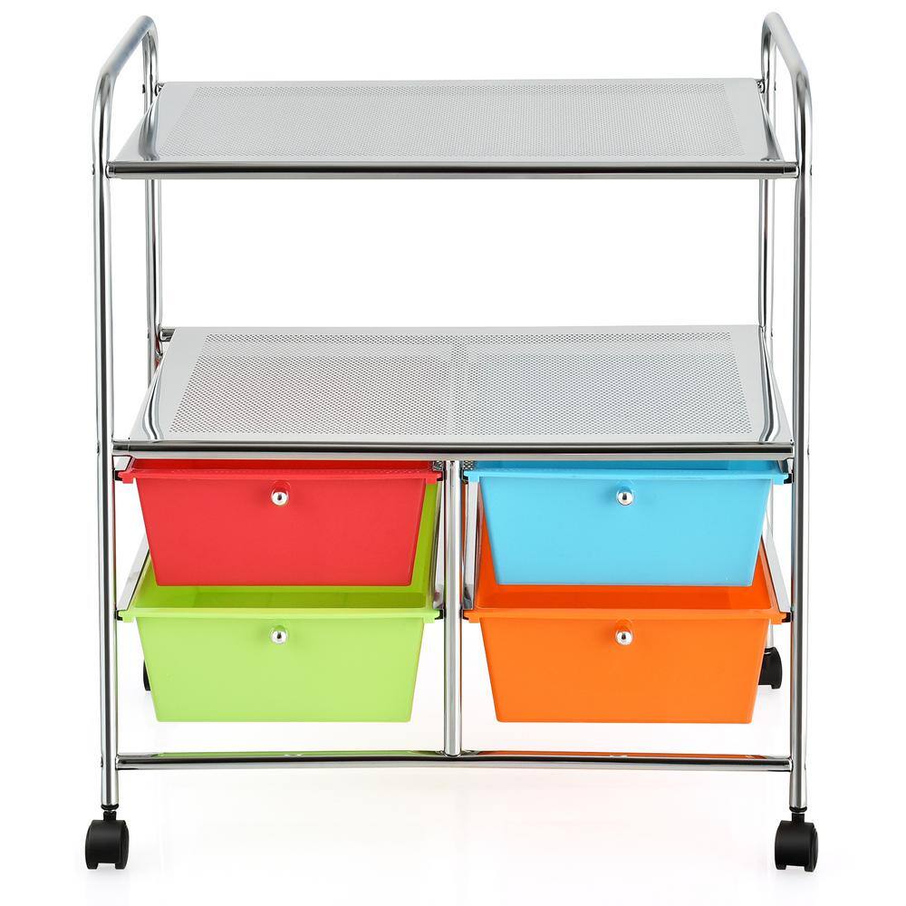HONEY JOY TOPB003950 4-Drawer Plastic Rolling Storage Cart Metal Rack Organizer Shelf with Wheels Multicolor