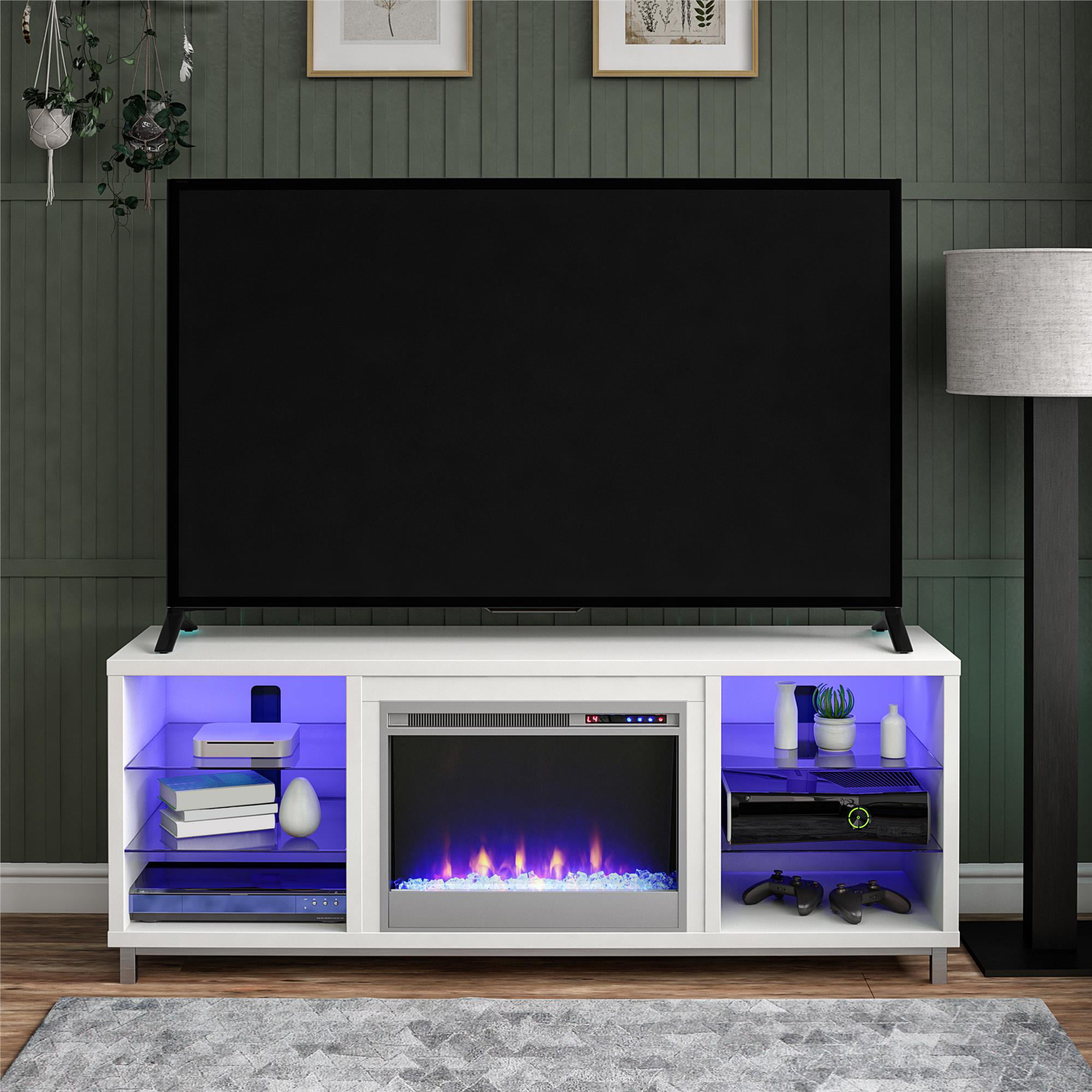 Ameriwood Home Lumina Fireplace TV Stand for TVs up to 70″. White
