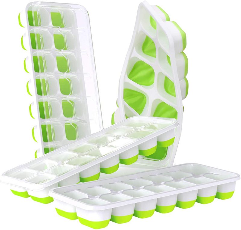 DOQAUS Ice Cube Trays. Easy-release Silicone & Flexible 14-Ice Cube Trays. 4 Pack